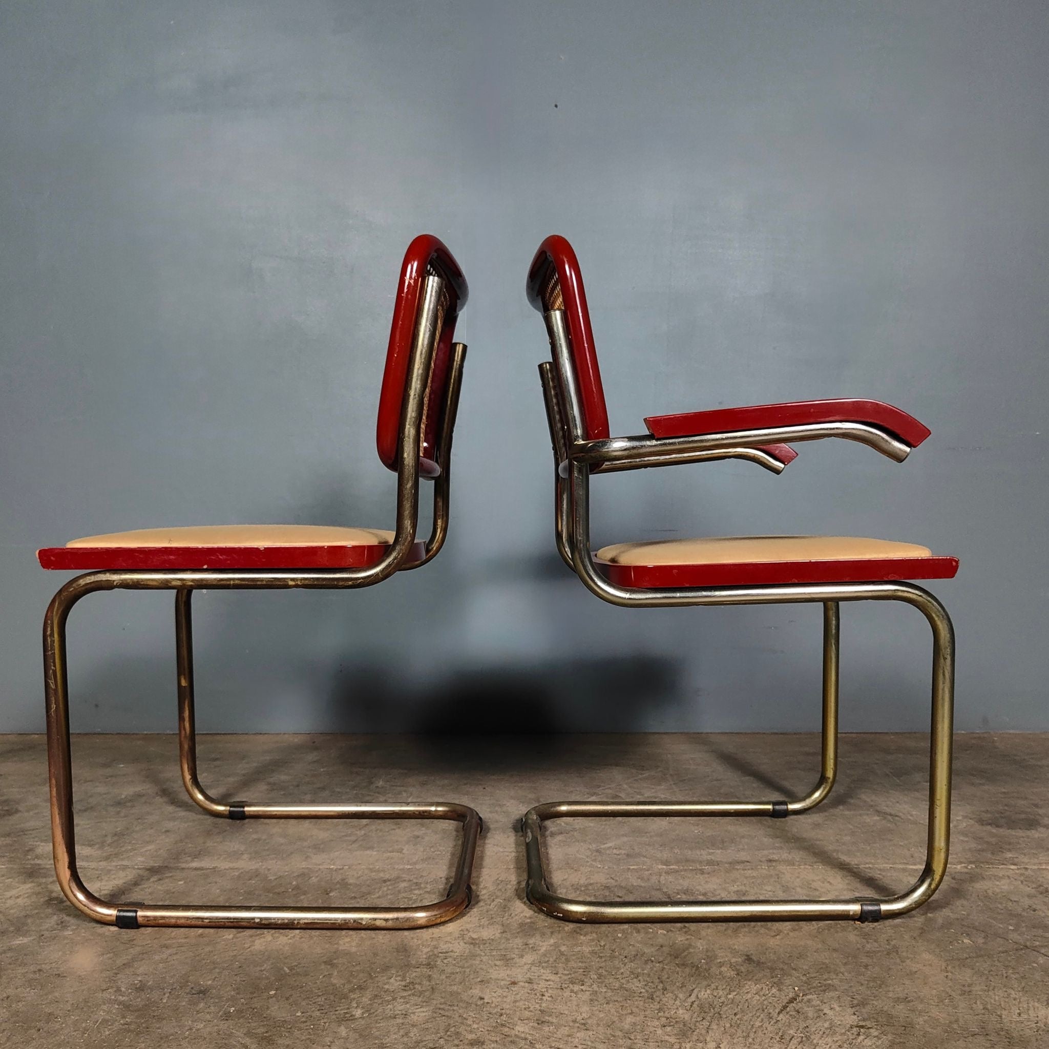 SOLD Six Red Marcel Breuer Cesca Dining Chairs & Matching Table Mid Century Vintage Retro MCM