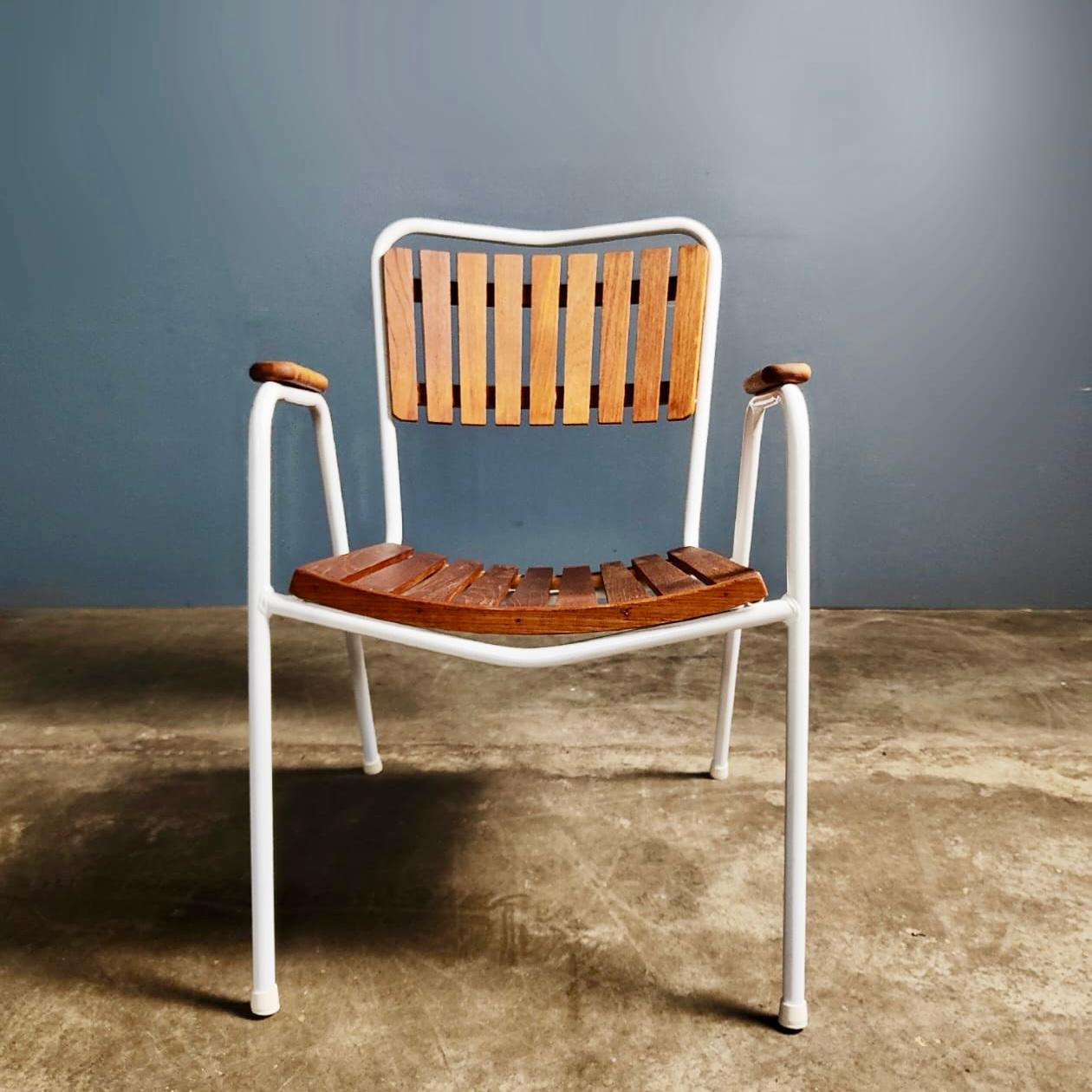 SOLD Daneline BKS Garden Set 4 Stacking Chairs & Folding Sunburst Table Danish Mid Century Vintage Retro MCM