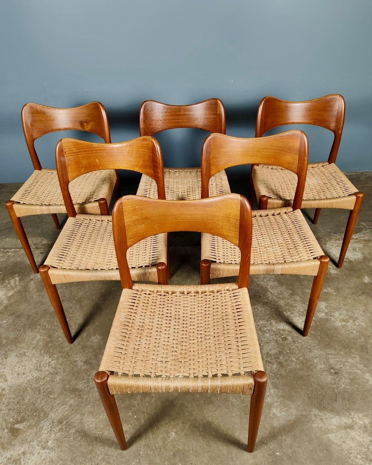 SOLD 6 x Papercord Danish Dining Chairs By Arne Hovmand-Olsen For Mogens Kold Mid Century Vintage Retro MCM