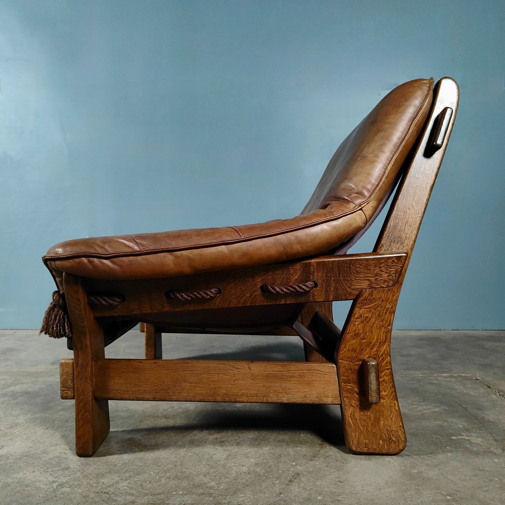 Brutalist Leather Two Seater Sofa & Matching Armchair Percival Lafer Style Mid Century Vintage Retro MCM