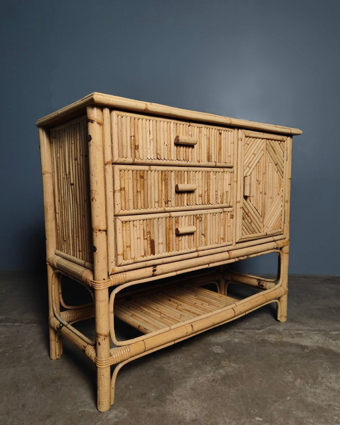 SOLD Retro Bamboo Tiki Boho Sideboard/Chest Of Drawers Mid Century Vintage MCM