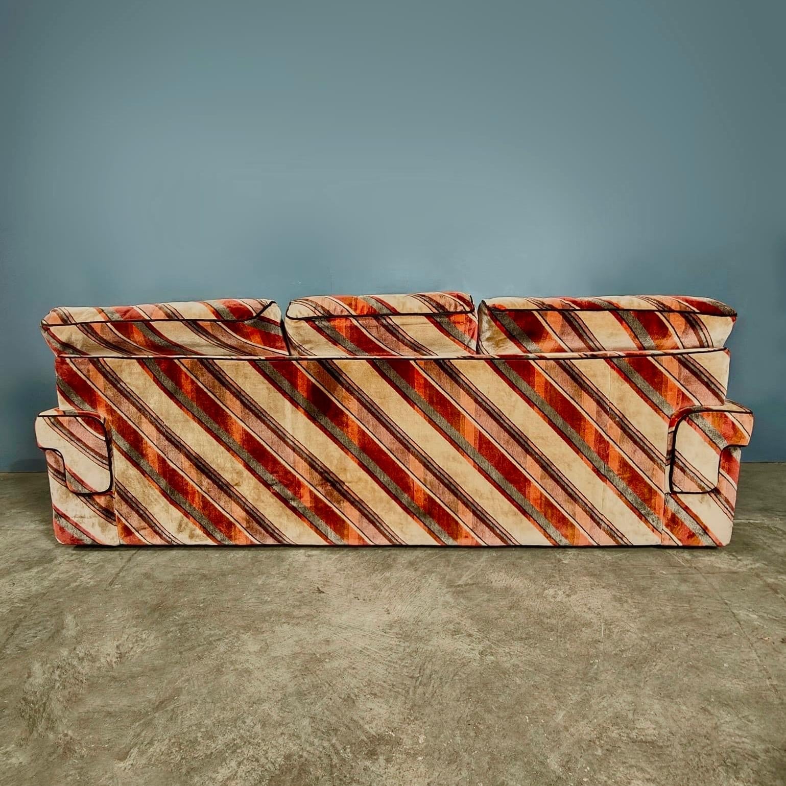 SOLD Mid Century Three Seater Striped Sofa Vintage Retro MCM