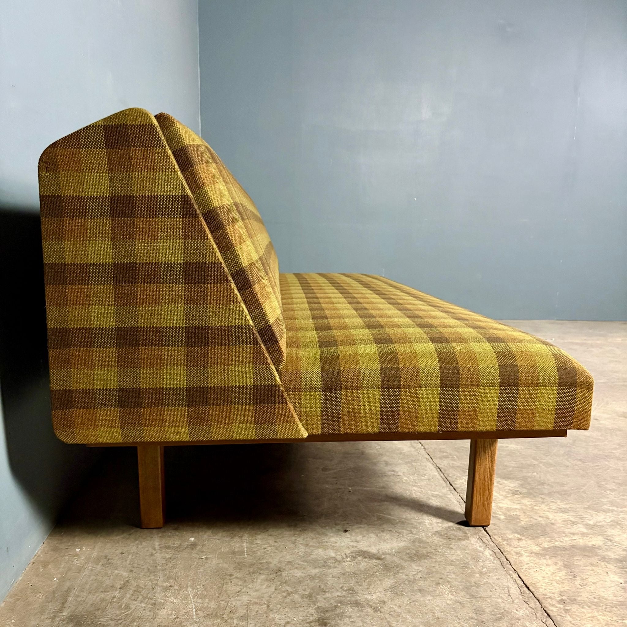 SOLD Hans Wegner Style Green Chequered Sofa Bed Daybed Mid Century Vintage Retro MCM