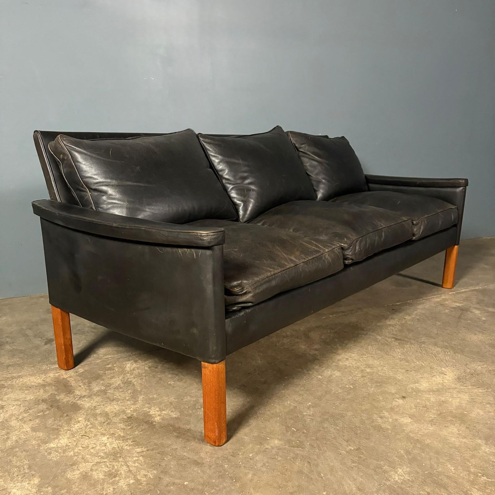 SOLD AB Larsson & Nilsson Malmo Lani Black Leather Three Seater Sofa Mid Century Vintage Retro MCM
