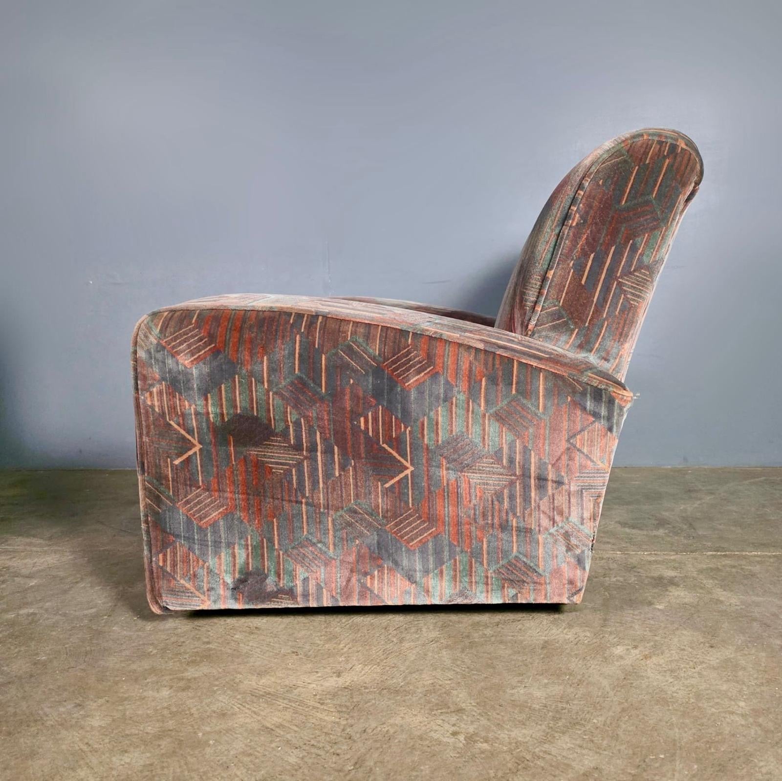 SOLD Art Deco Geometric Patterned Armchair Mid Century Vintage Retro MCM