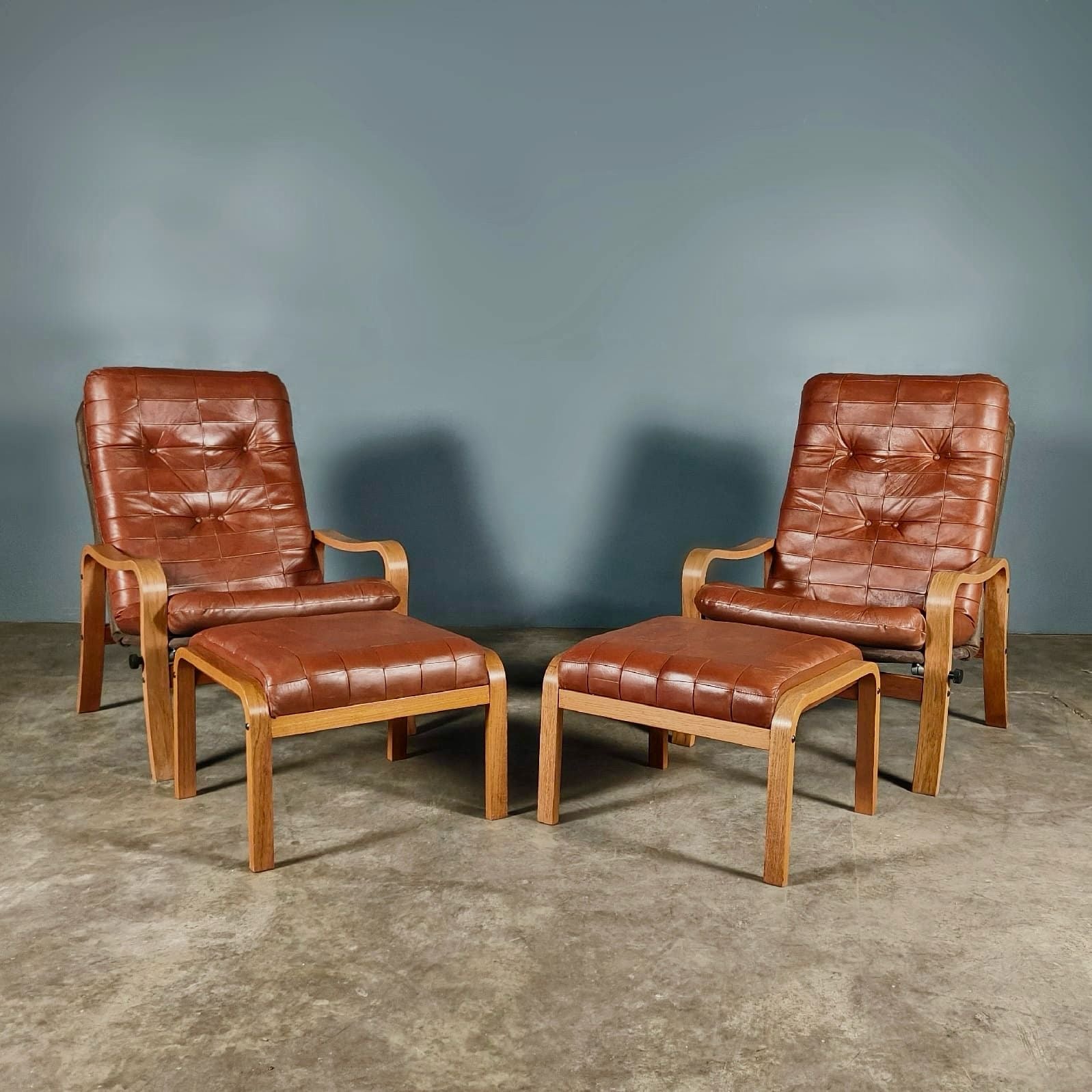 Leather Patchwork Armchair & Footstool Mid Century Vintage Retro MCM