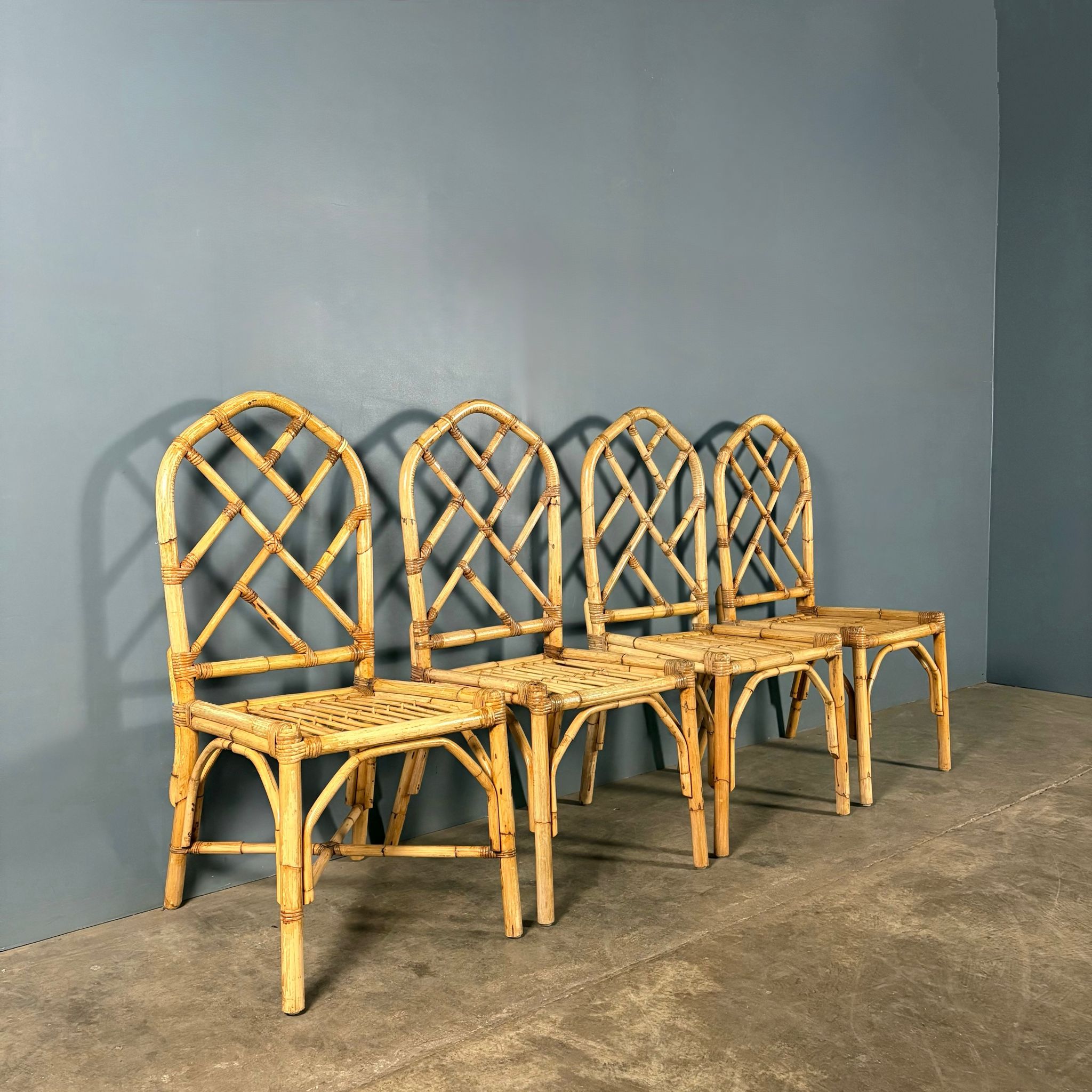 Set Of Four Angraves Of Leicester Bamboo Dining Chairs Mid Century Vintage Retro MCM