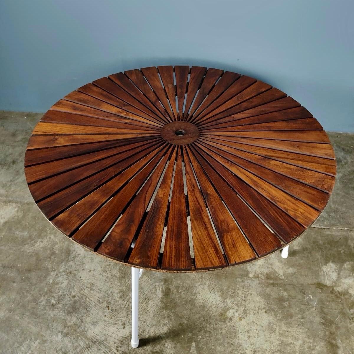 SOLD Daneline BKS Garden Set 4 Stacking Chairs & Folding Sunburst Table Danish Mid Century Vintage Retro MCM