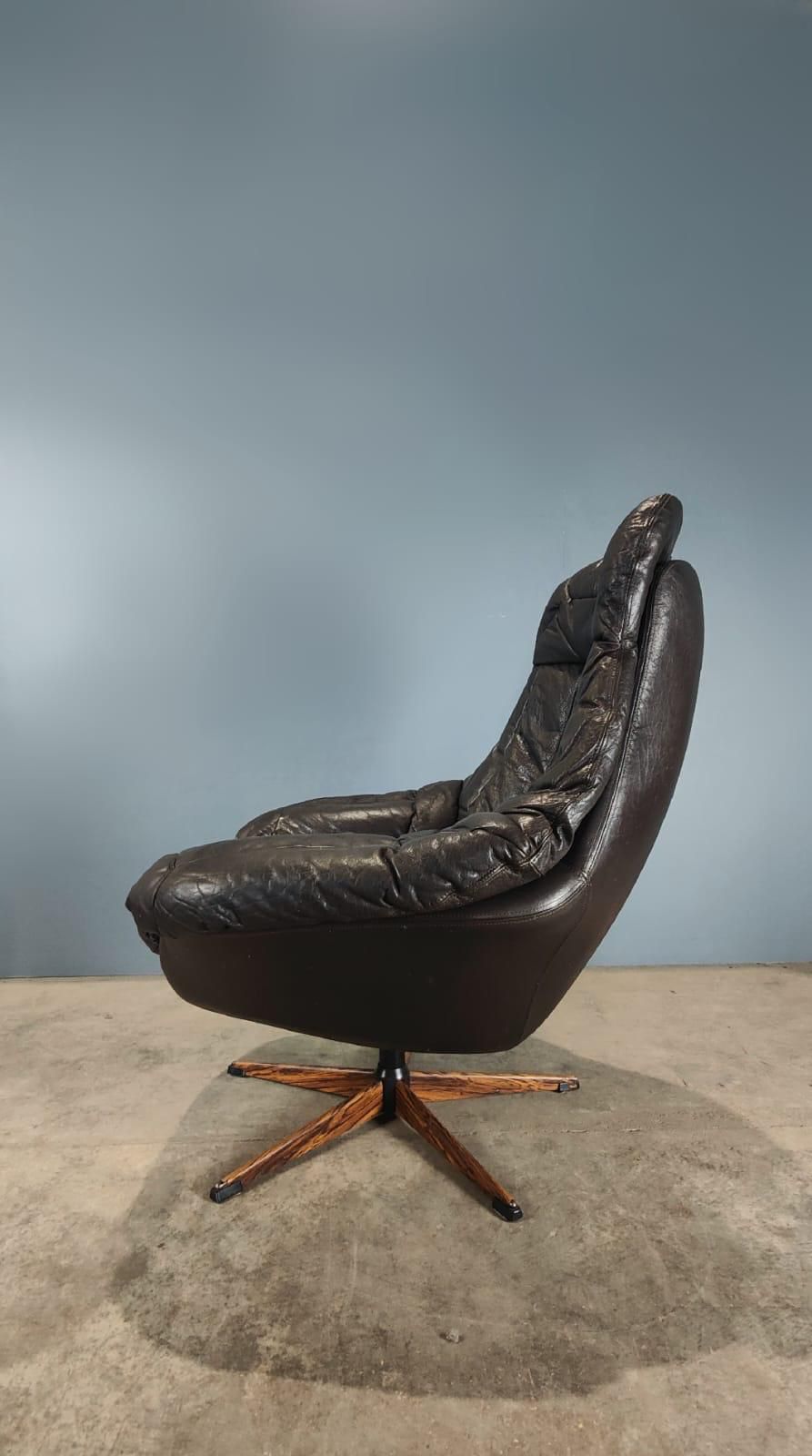 SOLD H.W Klein For Bramin Swivel Lounge In Brown Leather Mid Century Danish Vintage Retro MCM