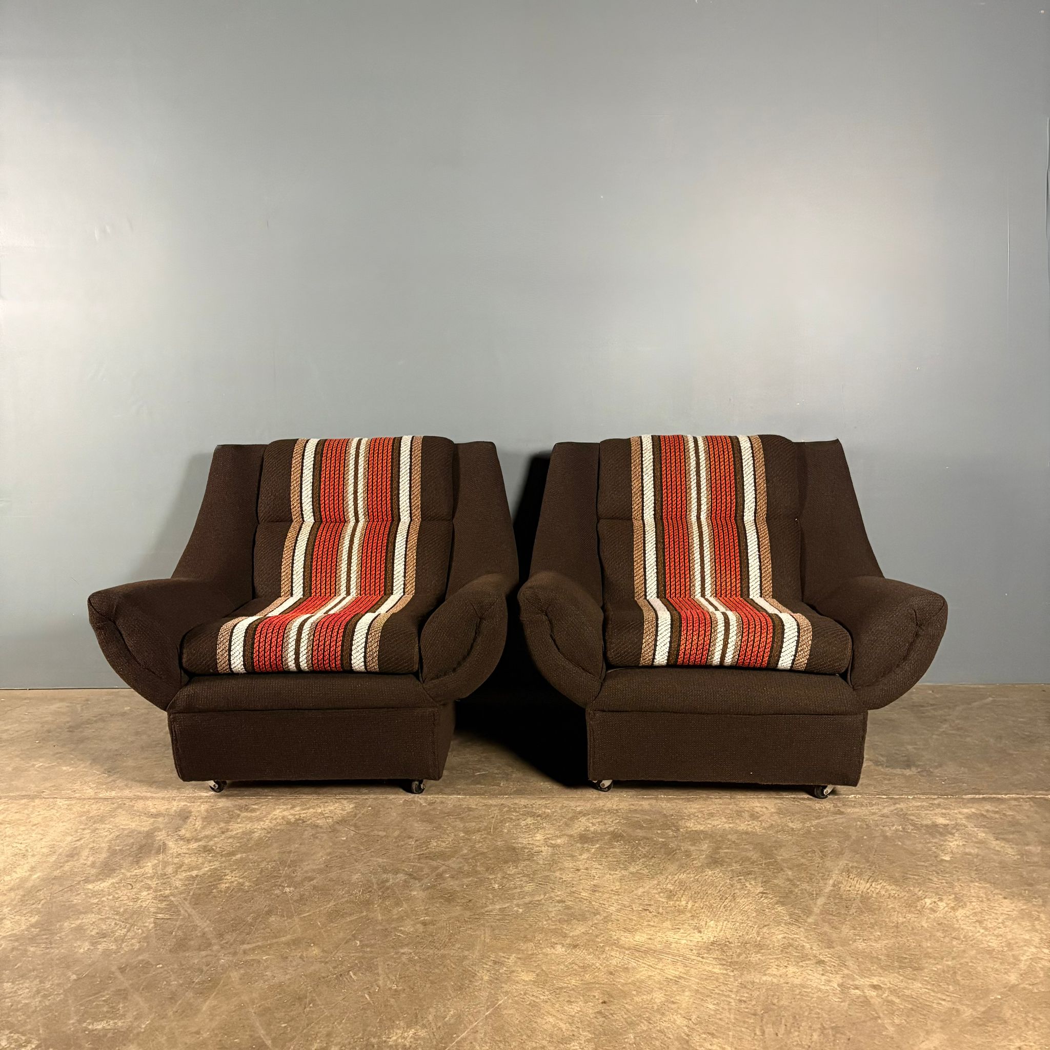 Mid Century Striped Brown Armchair Vintage Retro MCM