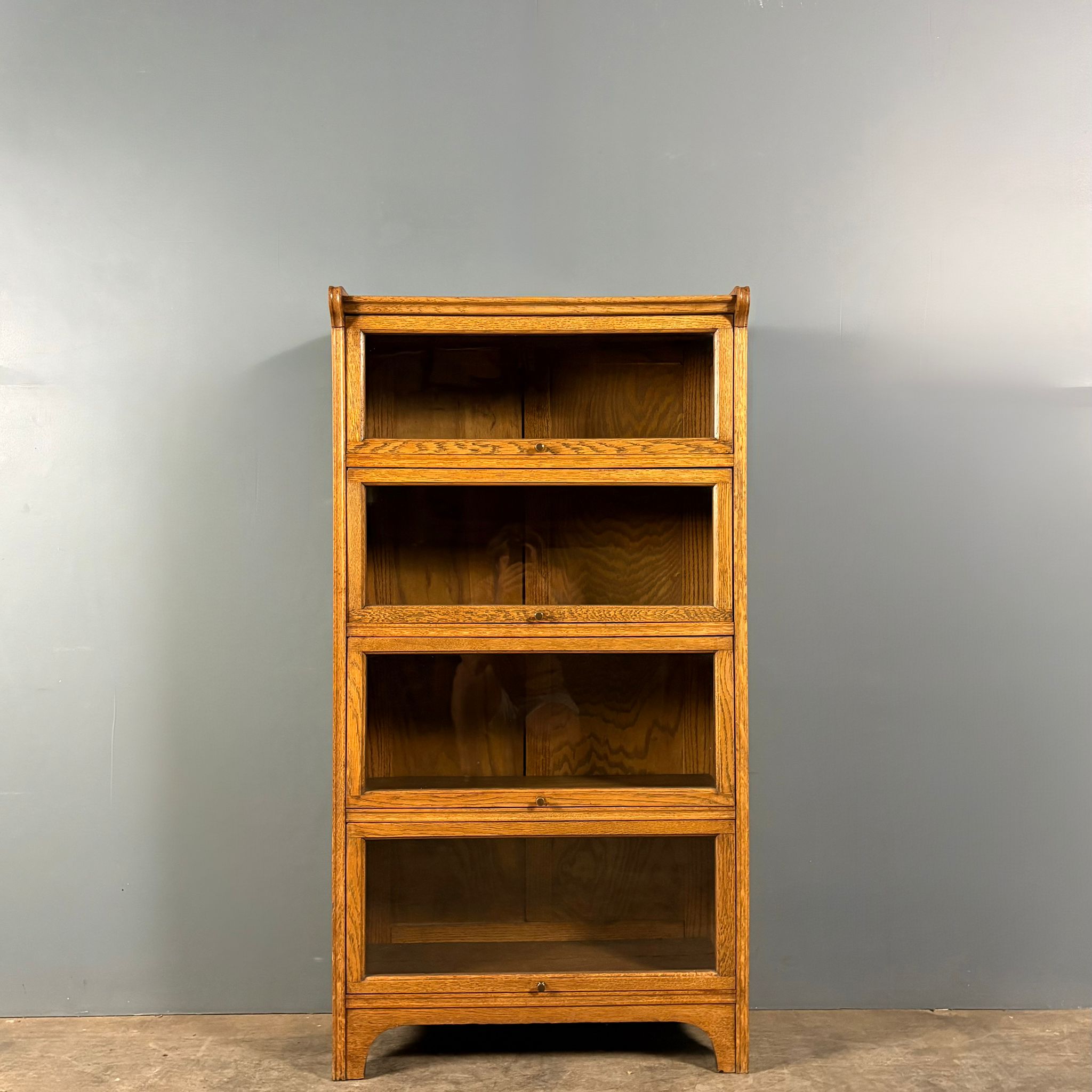 English Golden Oak Glass Fronted Tall Cabinet/Bookcase Globe Wernicke Style Mid Century Vintage Retro MCM