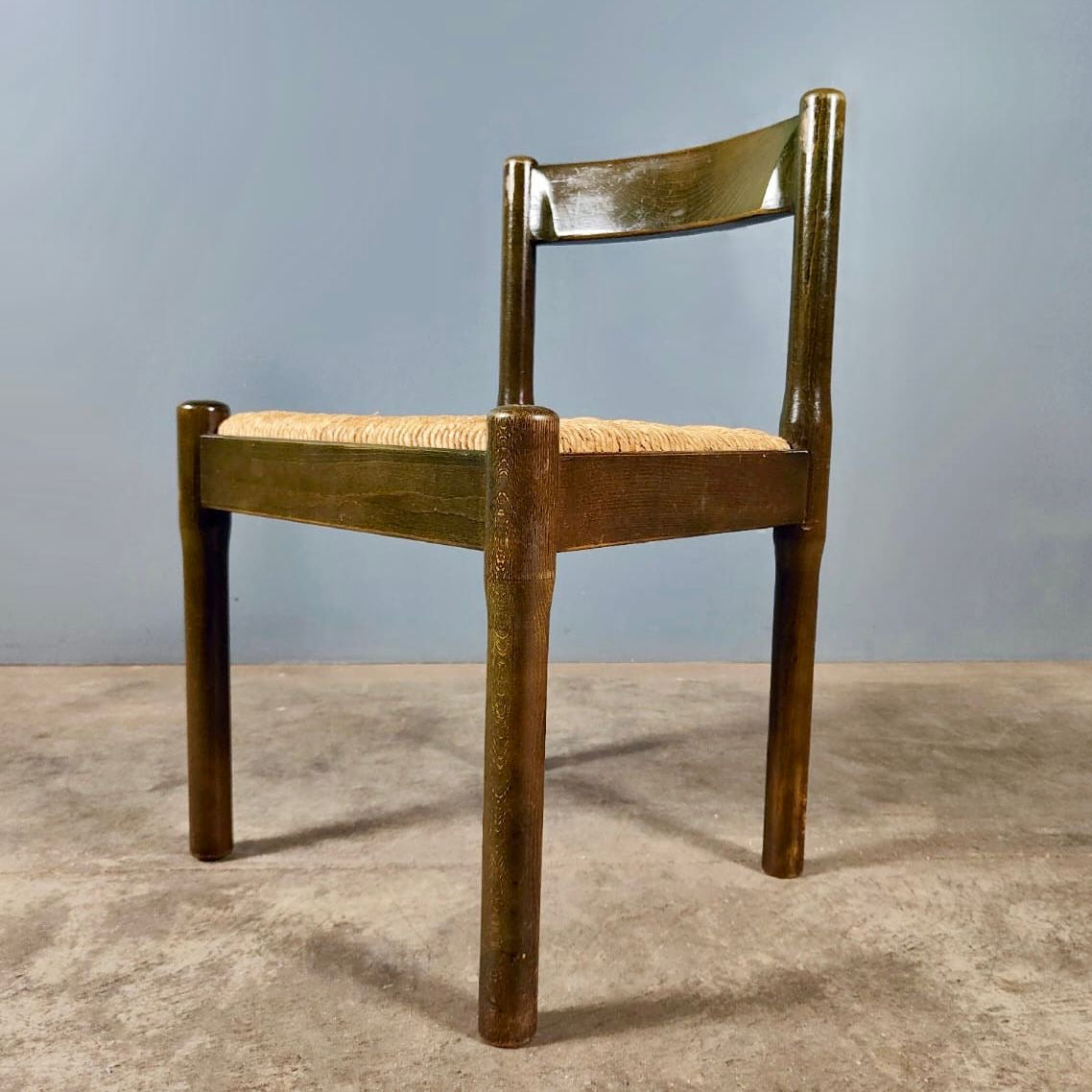 SOLD Pair Of Carimate Green Rush & Beech Dining Chairs By Vico Magistretti For Cassina Mid Century Vintage Retro MCM