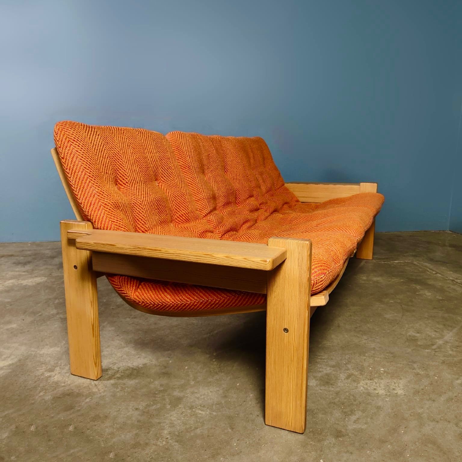 SOLD Mid Century Wool Pine Three Seater Sofa By Yngve Ekström For Swedese Vintage Retro MCM