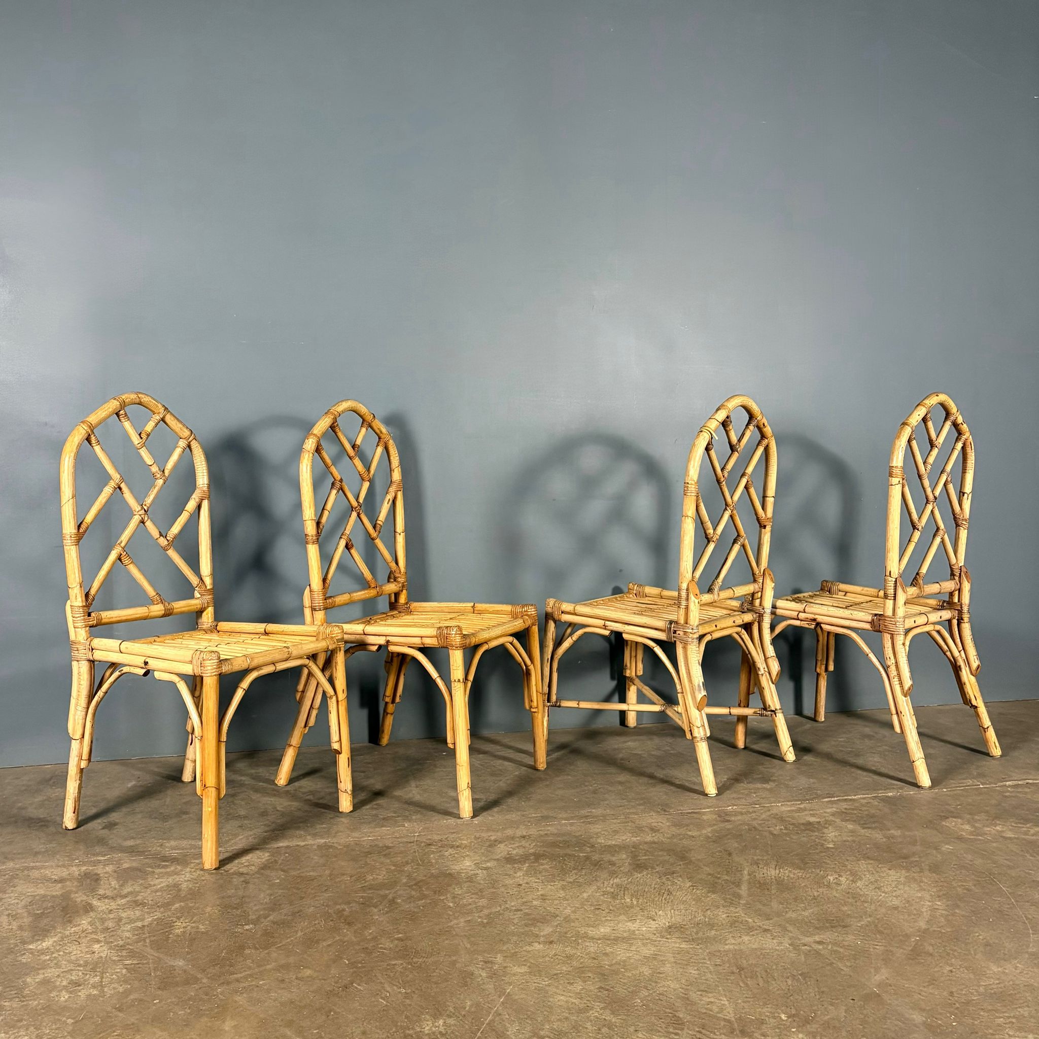 Set Of Four Angraves Of Leicester Bamboo Dining Chairs Mid Century Vintage Retro MCM