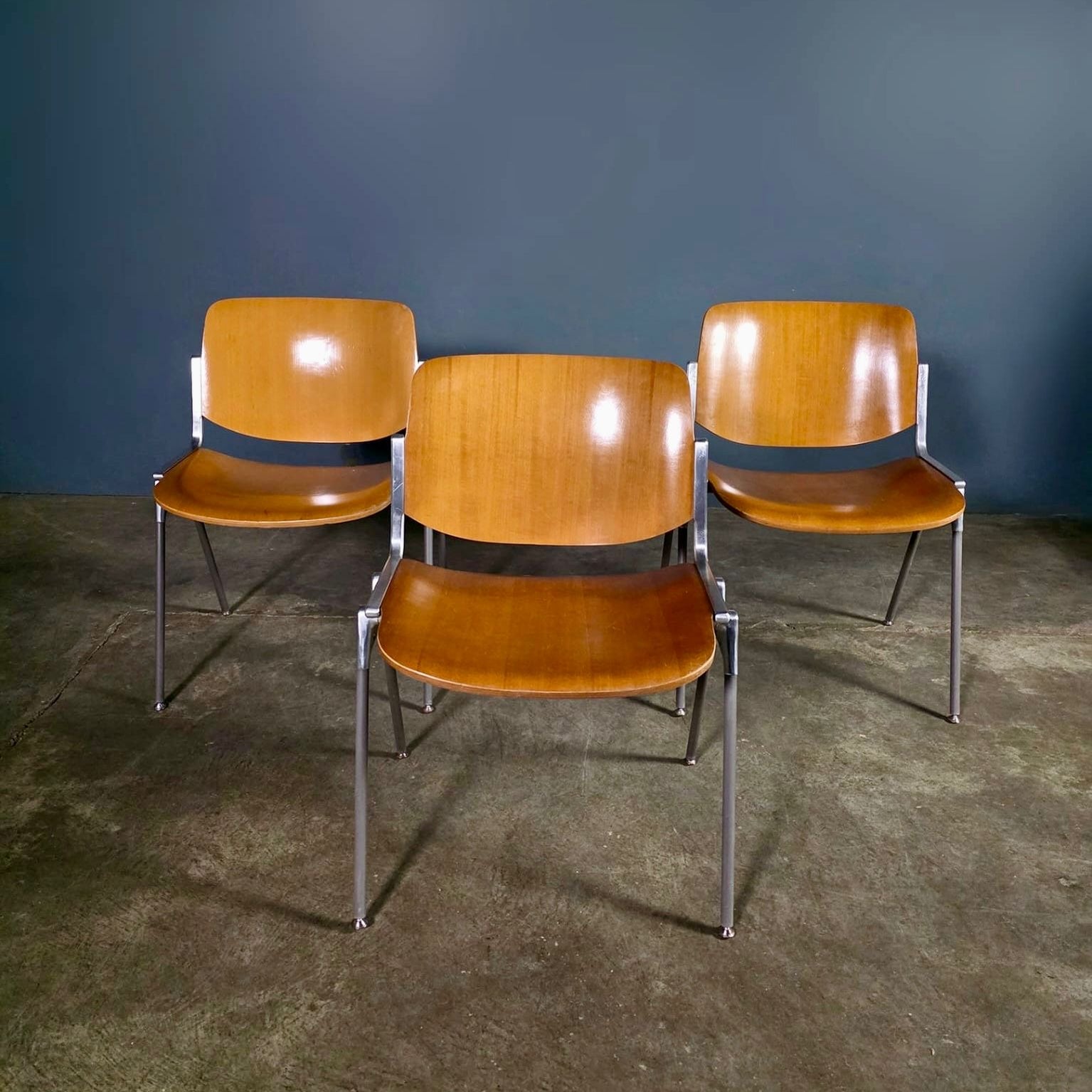 SOLD Set Of Three DSC 106 Stacking Dining Chairs Giancarlo Piretti Castelli Mid Century Vintage Retro MCM