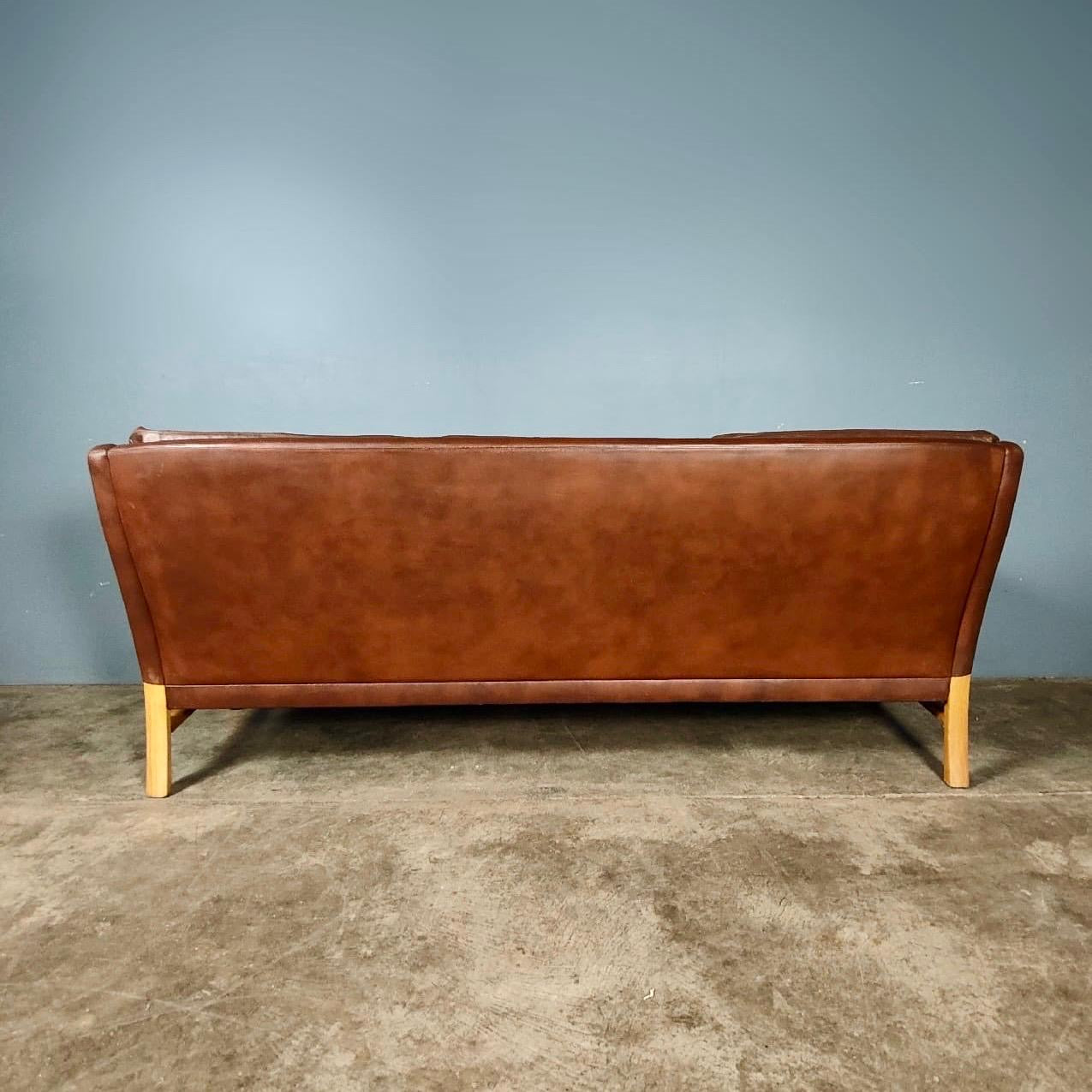 SOLD Erik Ole Jørgensen Model 224 Brown Leather Oak Three Seater Sofa Mid Century Vintage Retro MCM