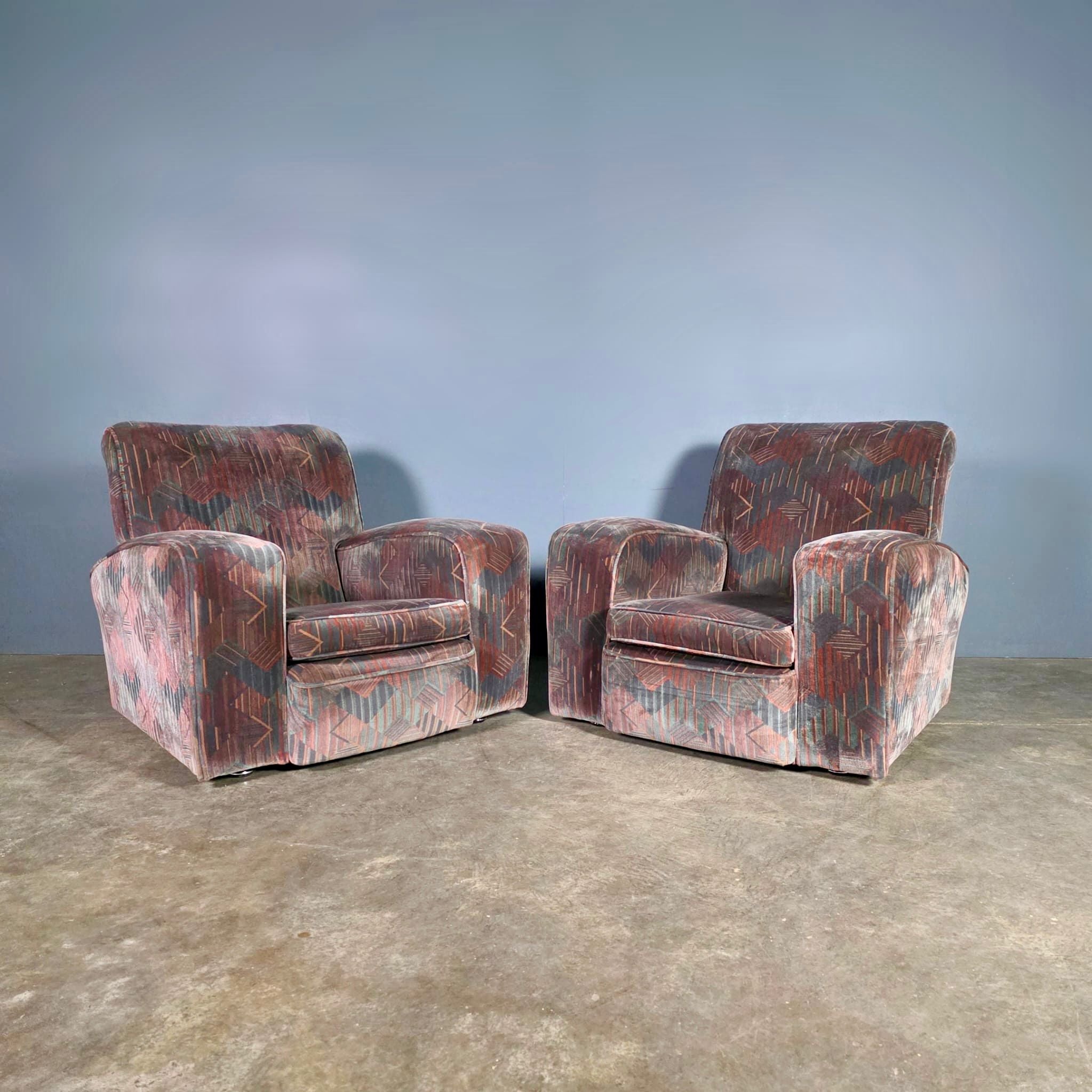 SOLD Art Deco Geometric Patterned Armchair Mid Century Vintage Retro MCM