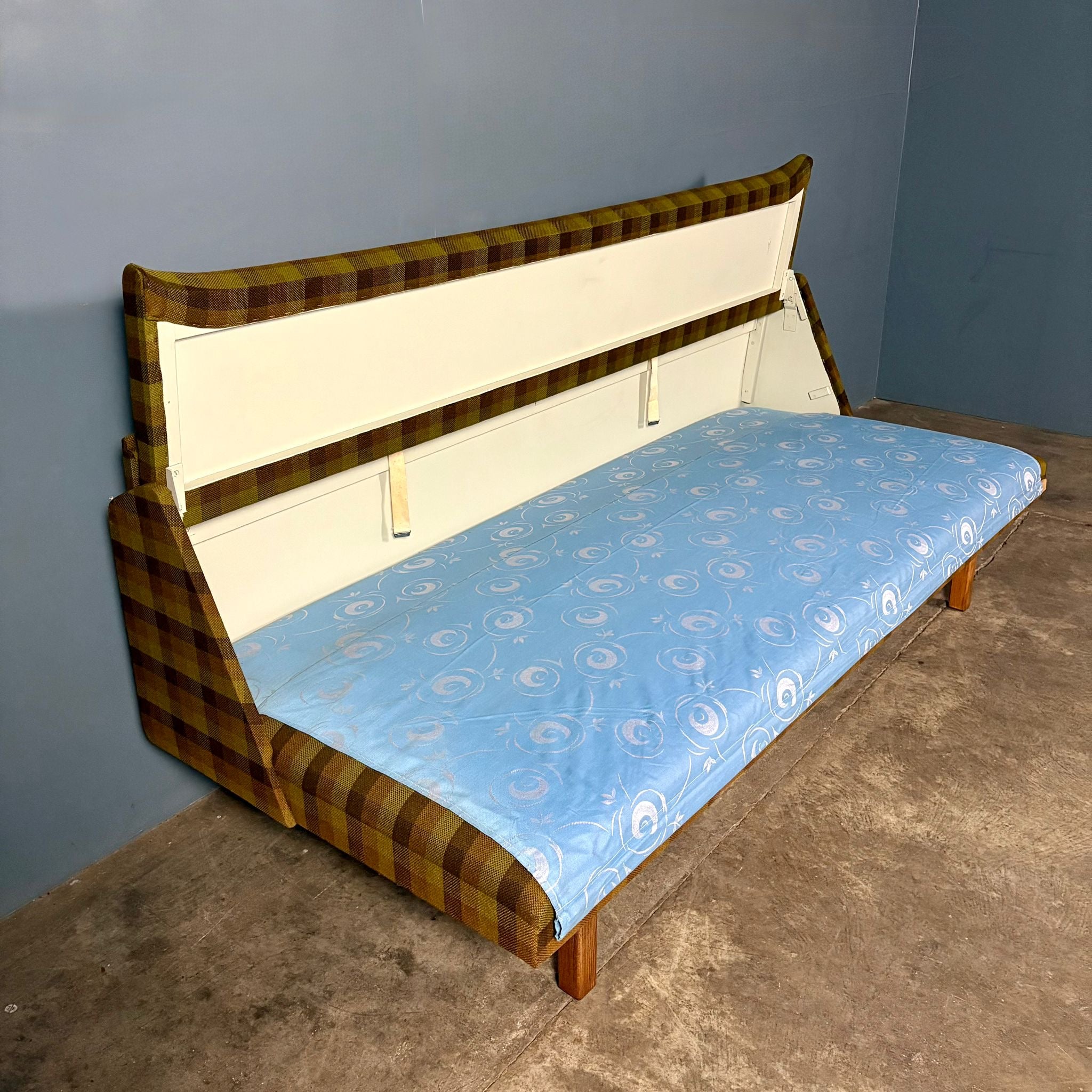 SOLD Hans Wegner Style Green Chequered Sofa Bed Daybed Mid Century Vintage Retro MCM