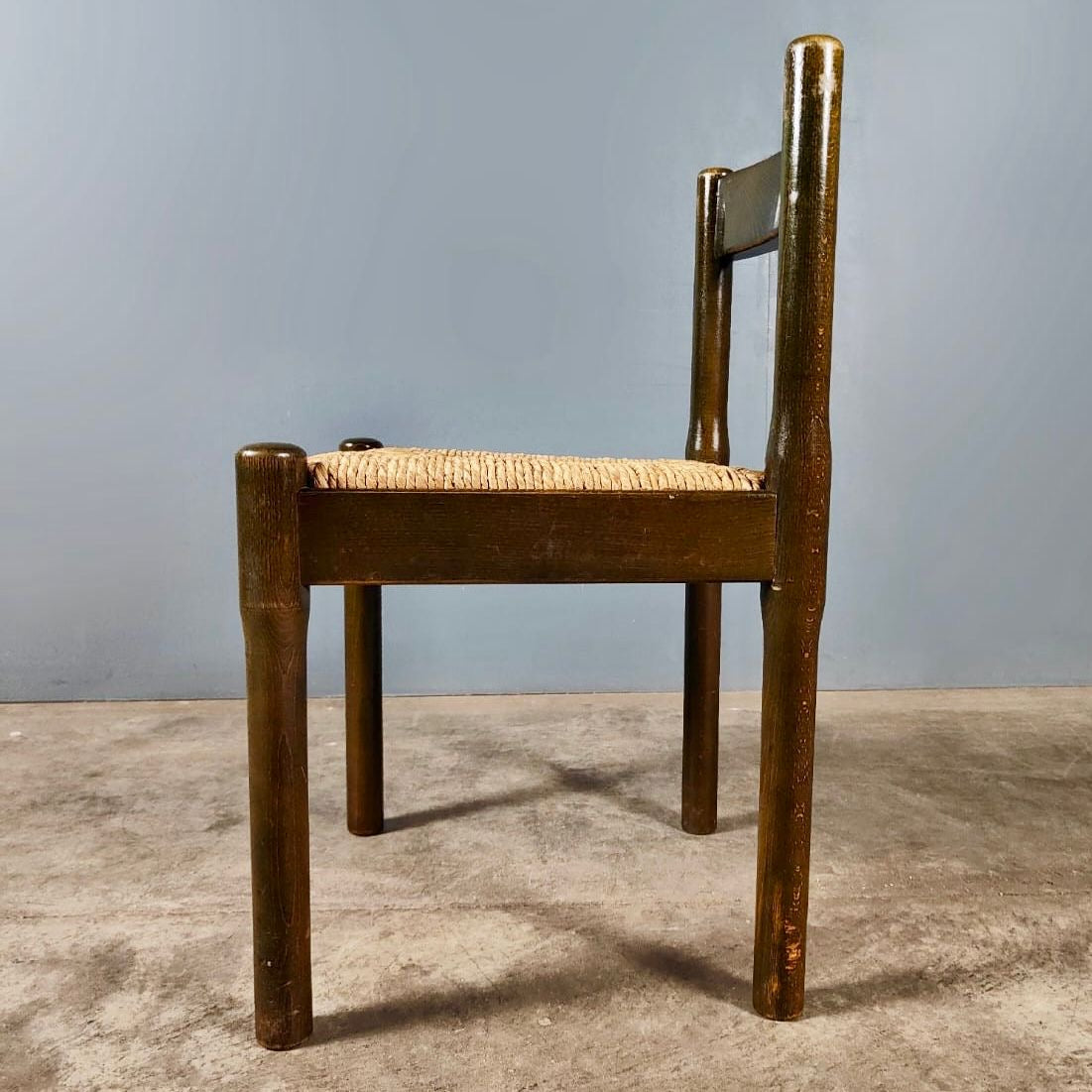 SOLD Pair Of Carimate Green Rush & Beech Dining Chairs By Vico Magistretti For Cassina Mid Century Vintage Retro MCM