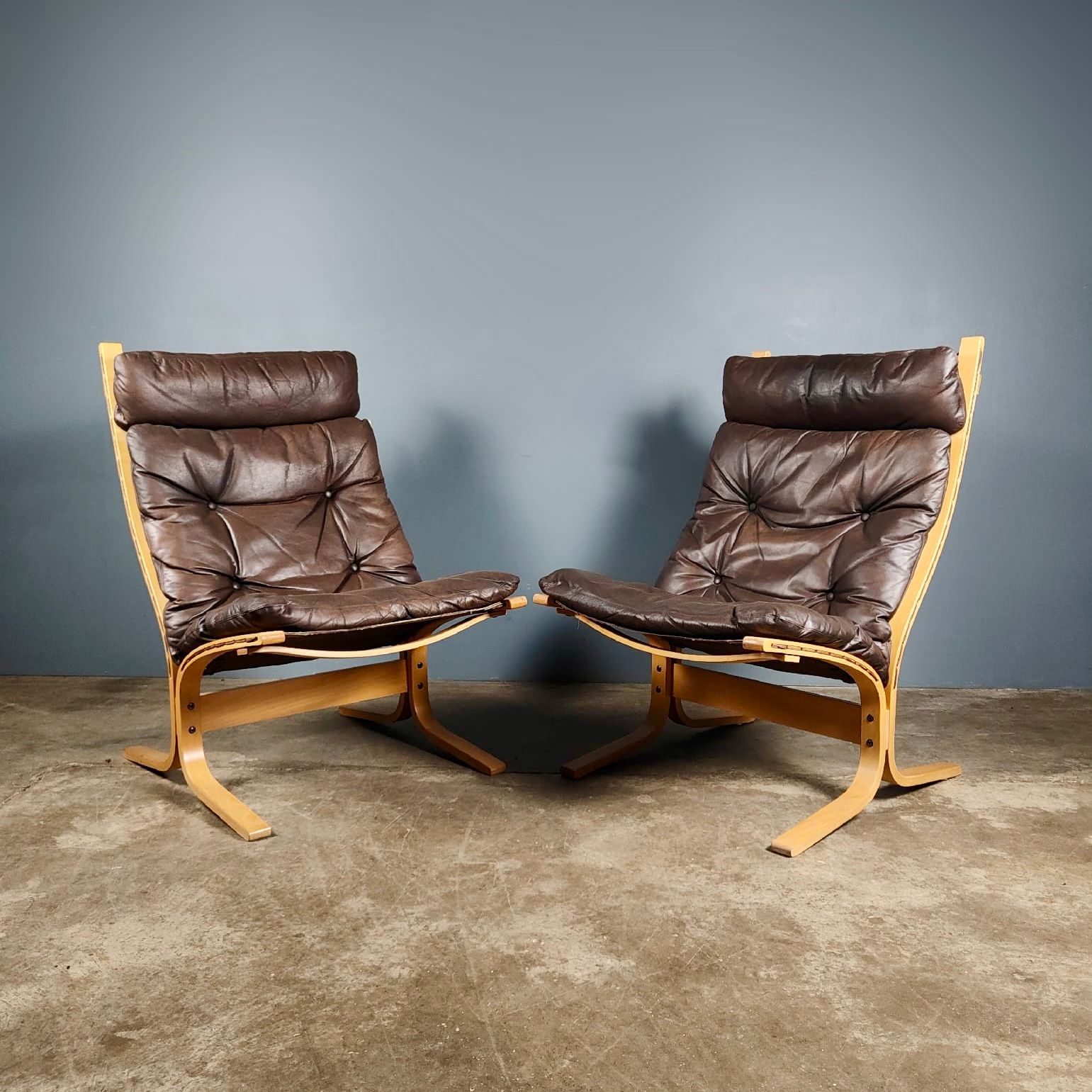 SOLD Pair Of Westnofa Siesta Leather Lounge Chairs By Ingmar Relling Mid Century Vintage Retro MCM