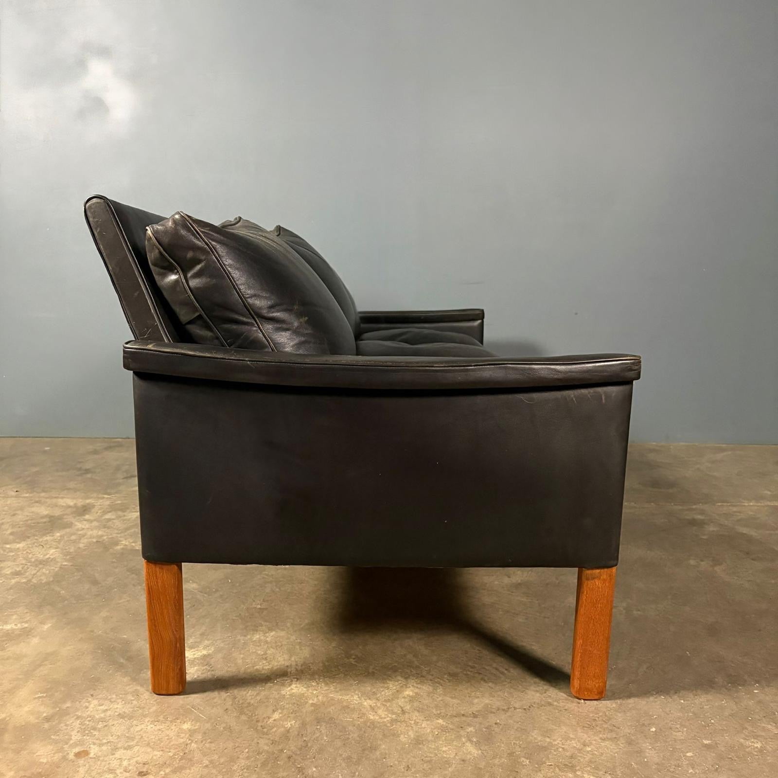 SOLD AB Larsson & Nilsson Malmo Lani Black Leather Three Seater Sofa Mid Century Vintage Retro MCM