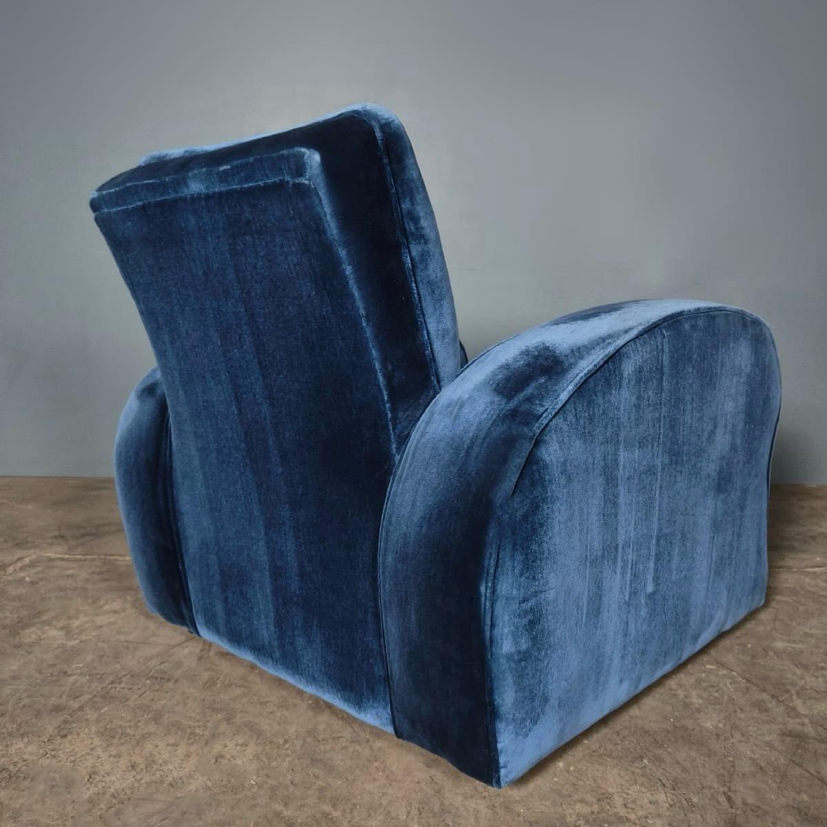 SOLD Blue Velvet Art Deco Armchair Mid Century Vintage Retro MCM