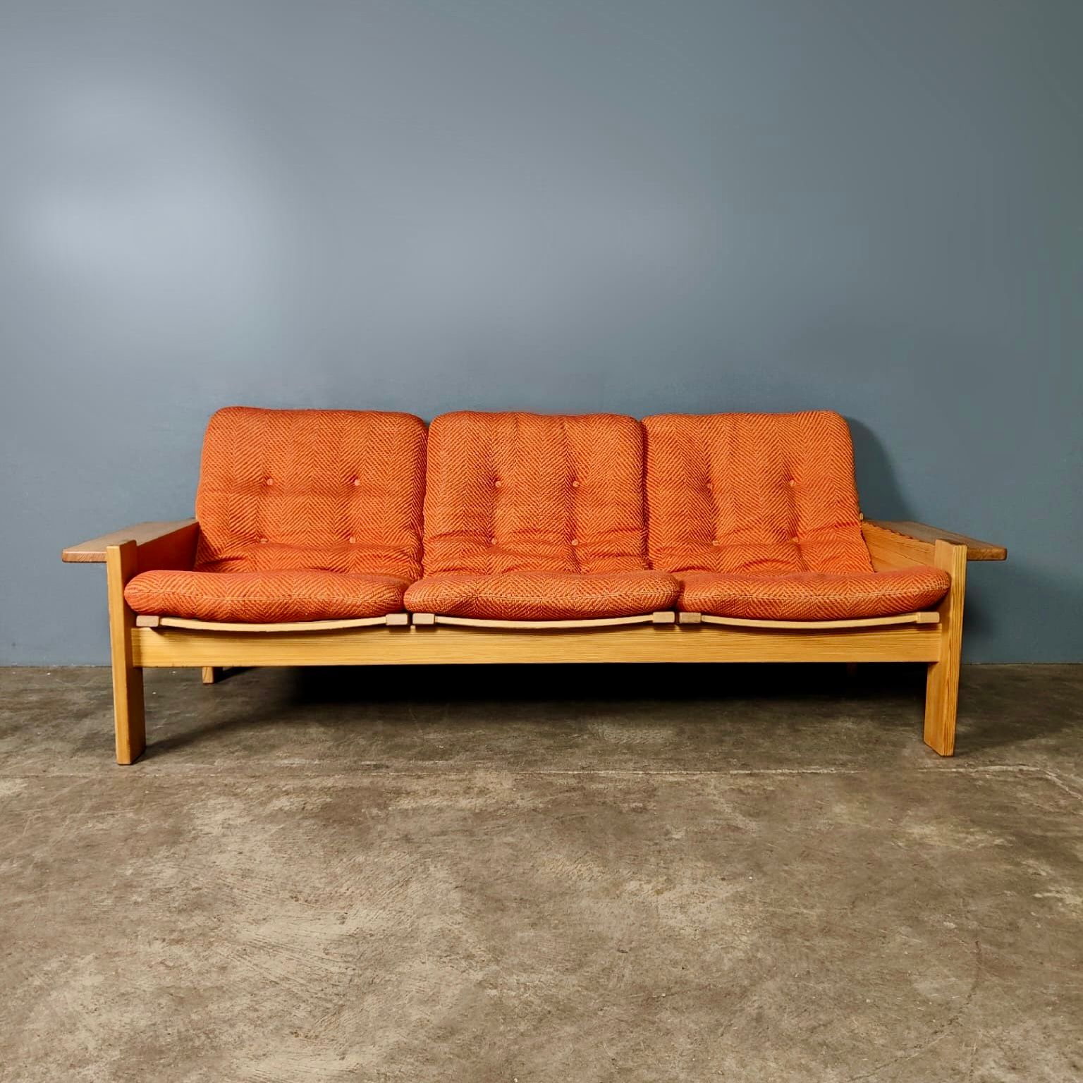 SOLD Mid Century Wool Pine Three Seater Sofa By Yngve Ekström For Swedese Vintage Retro MCM