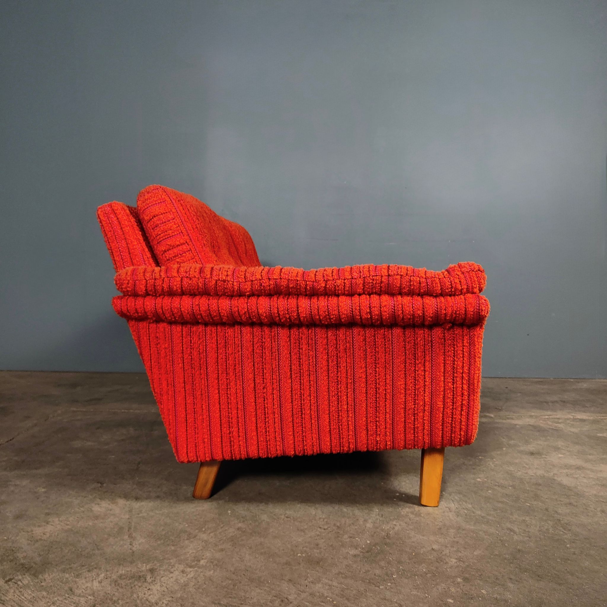 SOLD Orange Wool Swedish Two Seater Sofa Mid Century Vintage Retro MCM