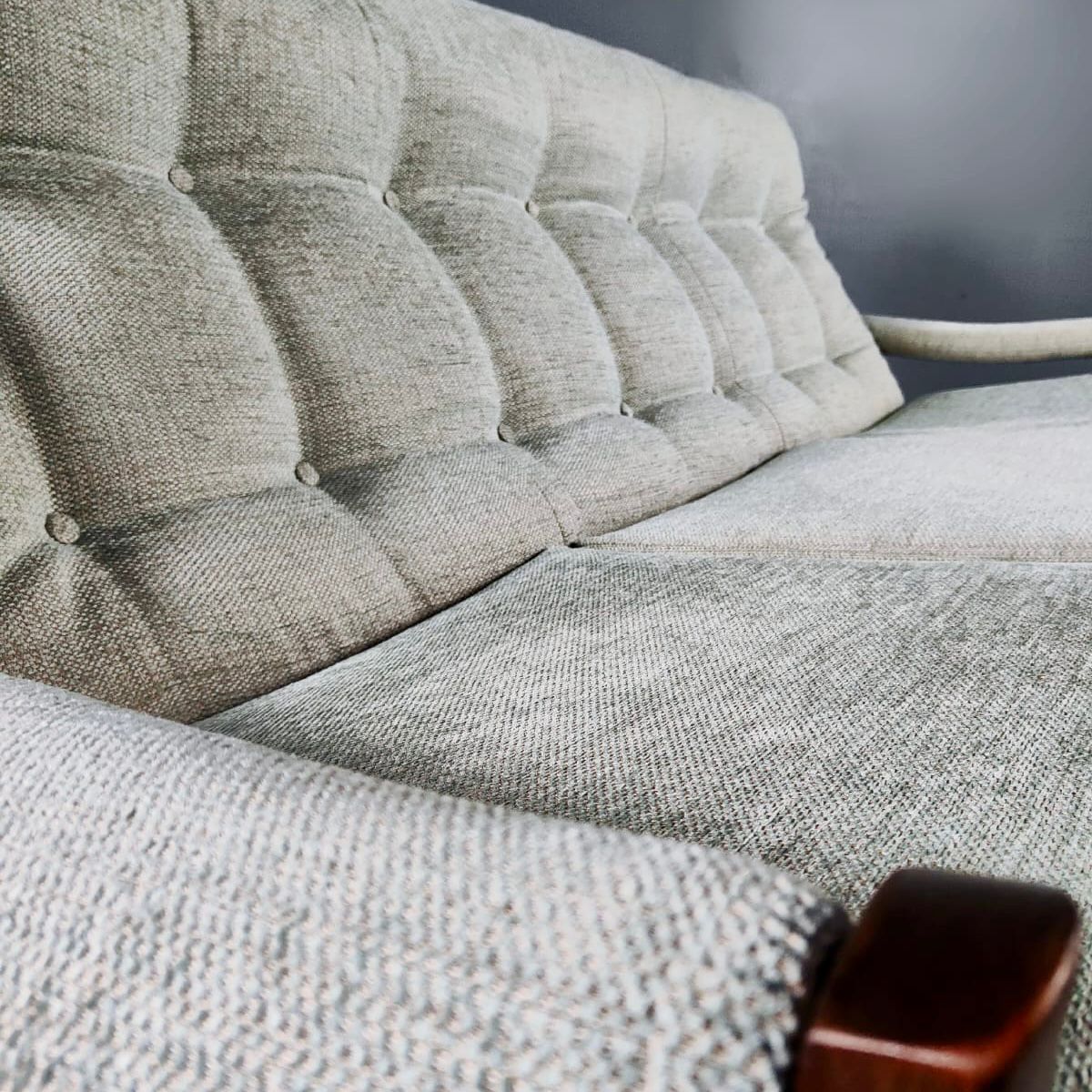 SOLD Guy Rogers Virginia Three Seater Teak Blue Sofa Mid Century Vintage Retro MCM