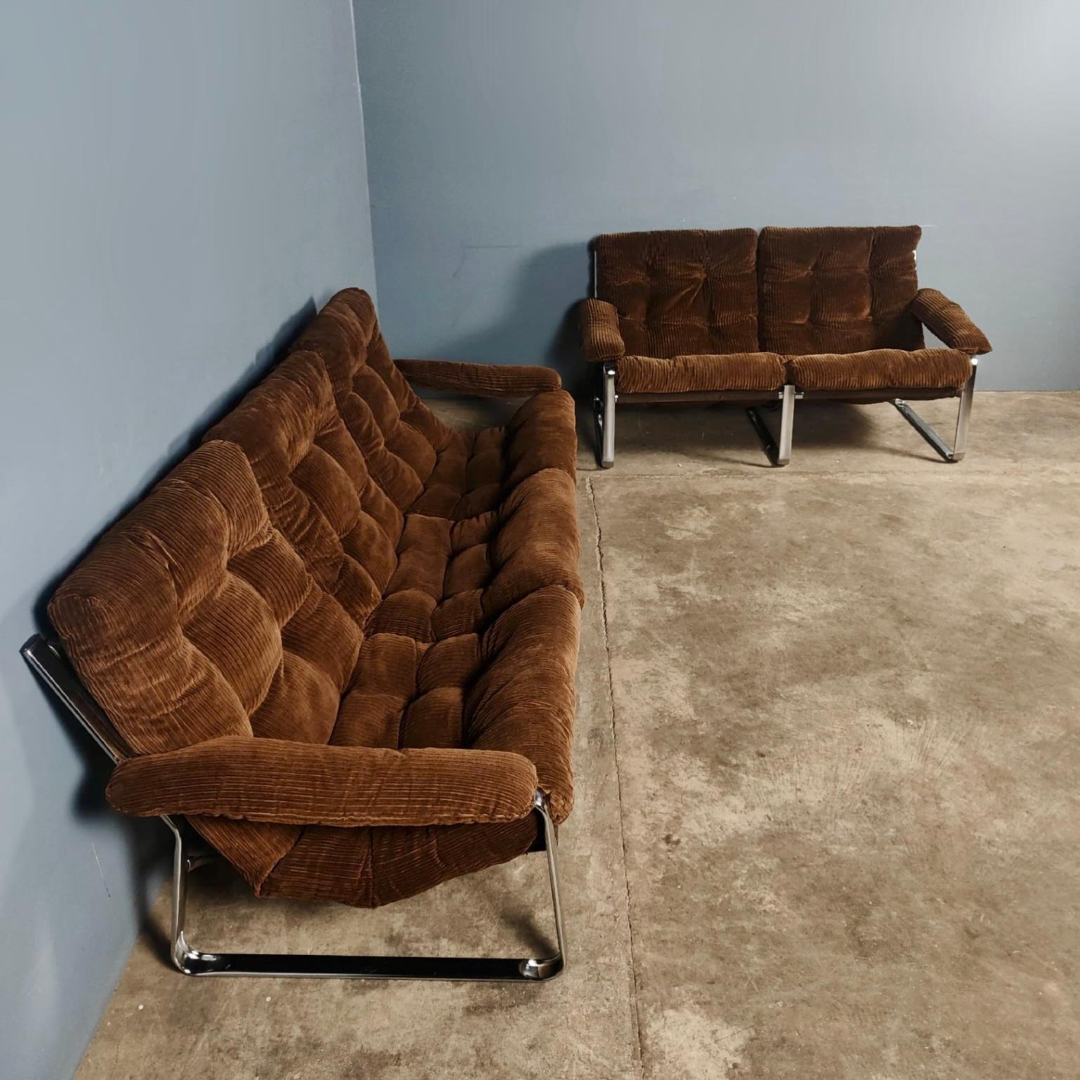 SOLD Mid Century Two Seater Brown Corduroy Sling Sofa By Gillis Lundgren For Ikea Vintage Retro MCM