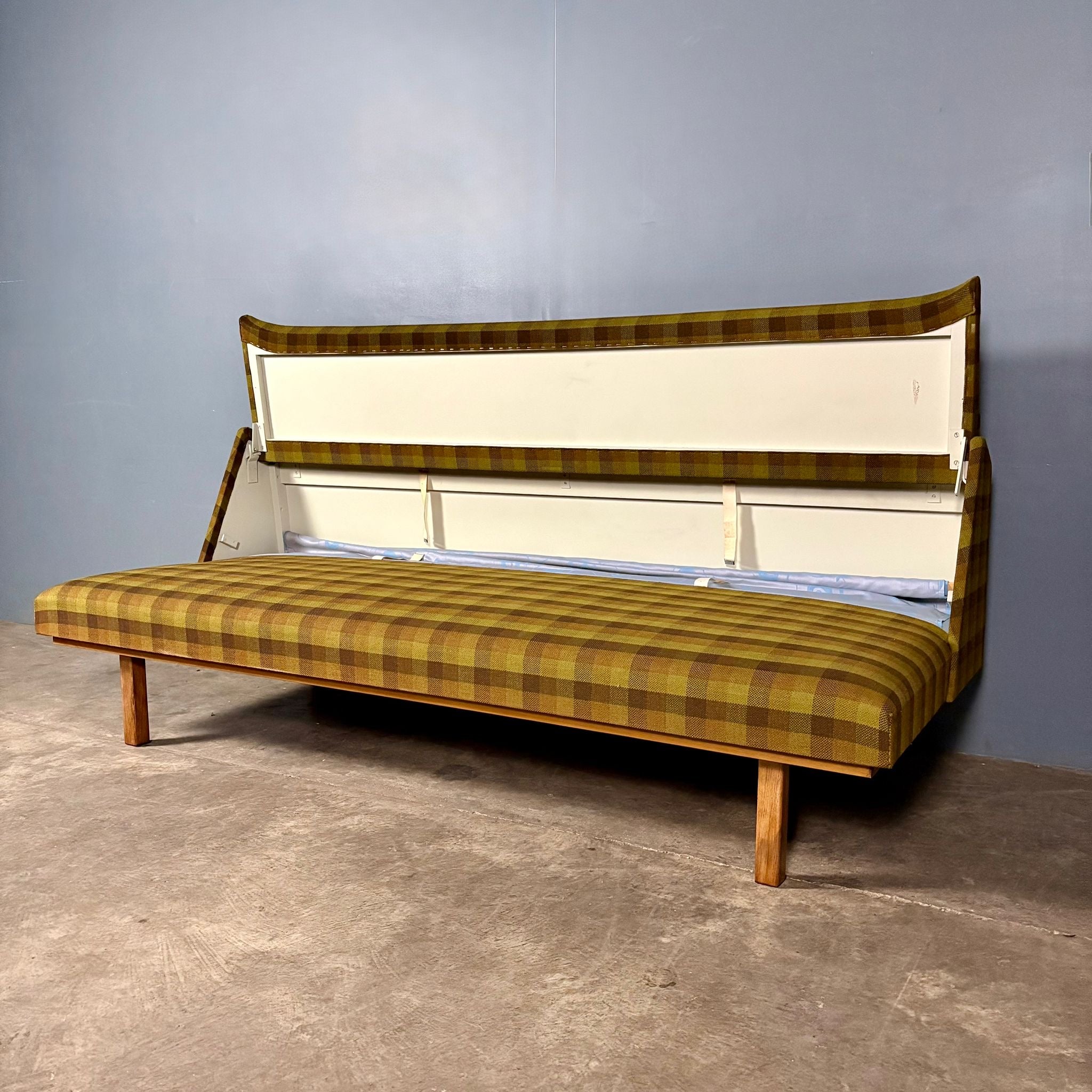 SOLD Hans Wegner Style Green Chequered Sofa Bed Daybed Mid Century Vintage Retro MCM