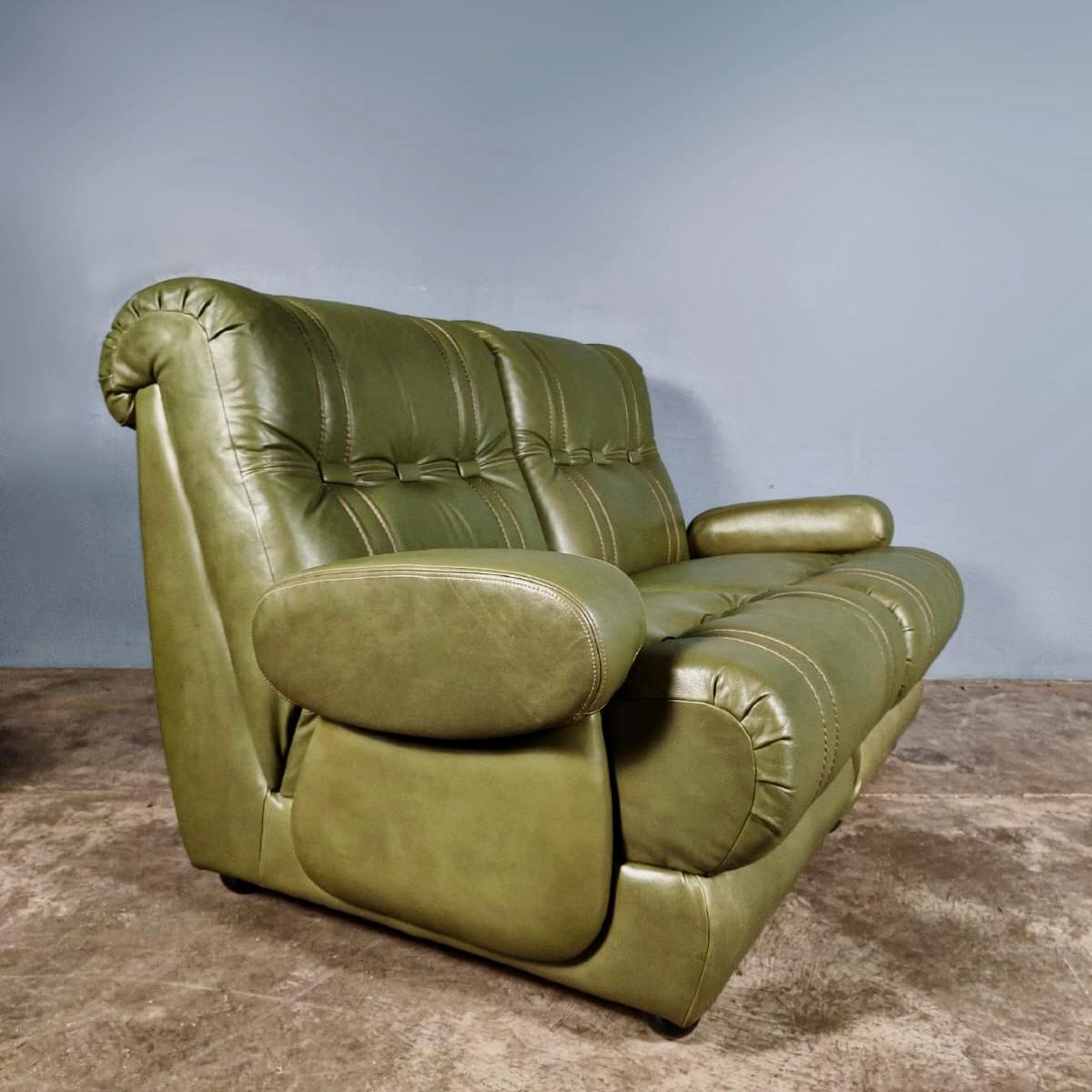 SOLD Mid Century Green Leather Modular Seating Set Vintage Retro MCM