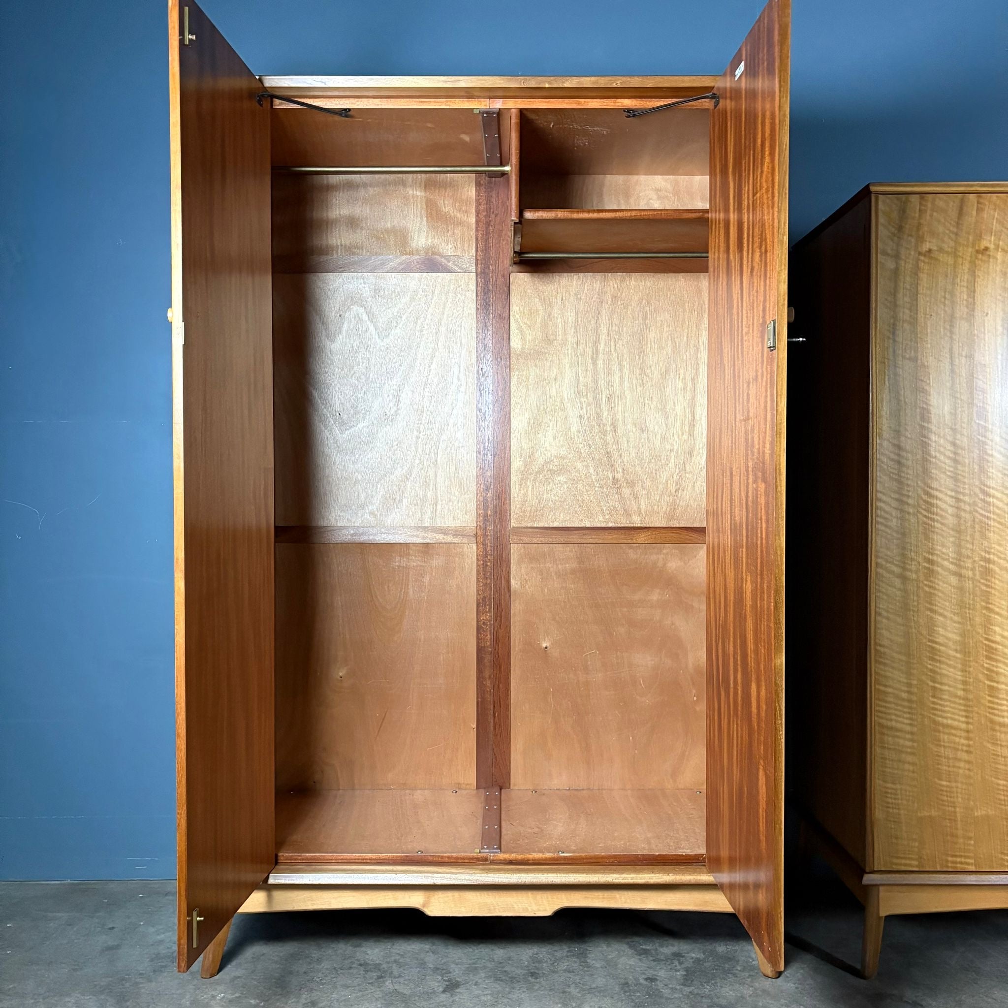 Pair Of Alfred Cox Matching ‘His & Her’ Walnut Wardrobes Mid Century Vintage Retro MCM