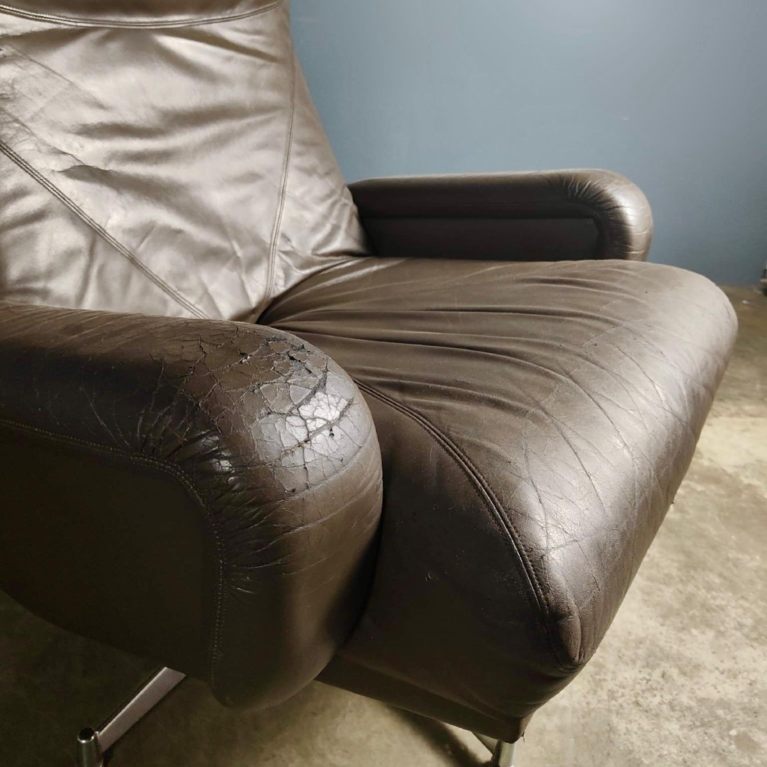 SOLD Howard Keith HK Furniture Brown Leather Swivel Armchair Mid Century Vintage Retro MCM