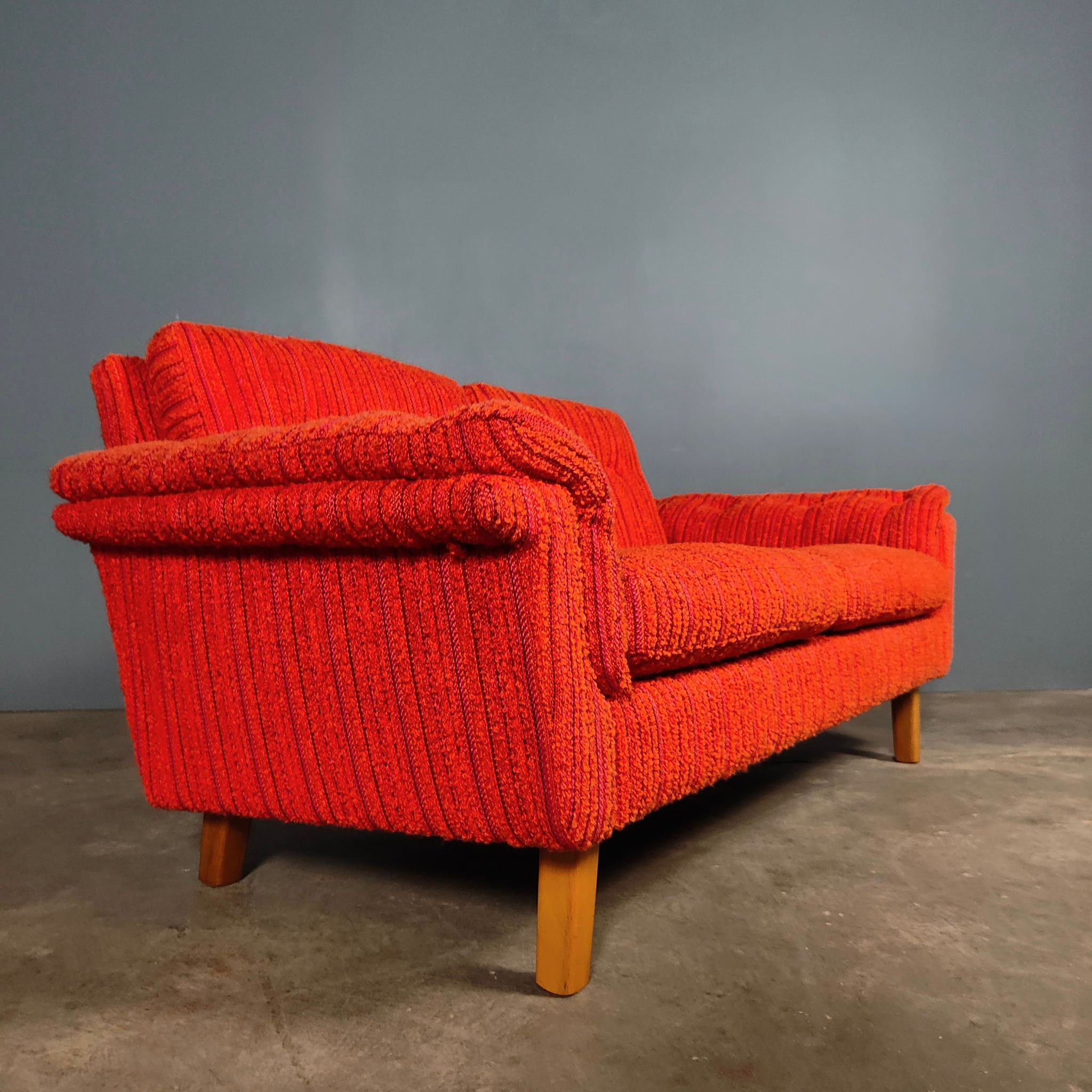 SOLD Orange Wool Swedish Two Seater Sofa Mid Century Vintage Retro MCM