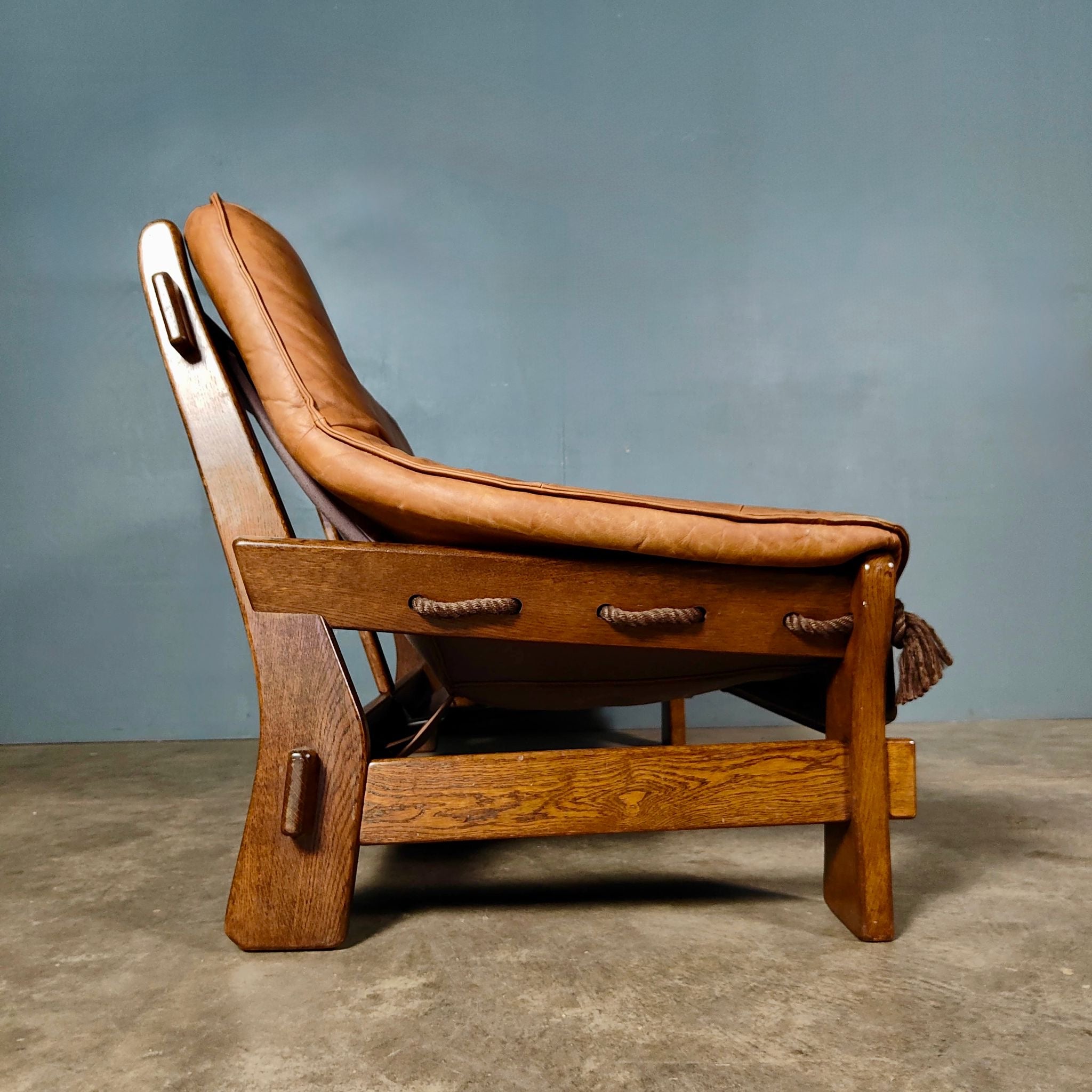 Brutalist Leather Two Seater Sofa & Matching Armchair Percival Lafer Style Mid Century Vintage Retro MCM