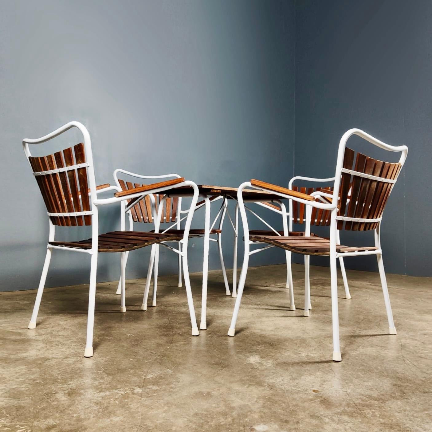 SOLD Danish Teak Daneline BKS 4 Garden Stacking Chairs & Table Mid Century Vintage Retro MCM