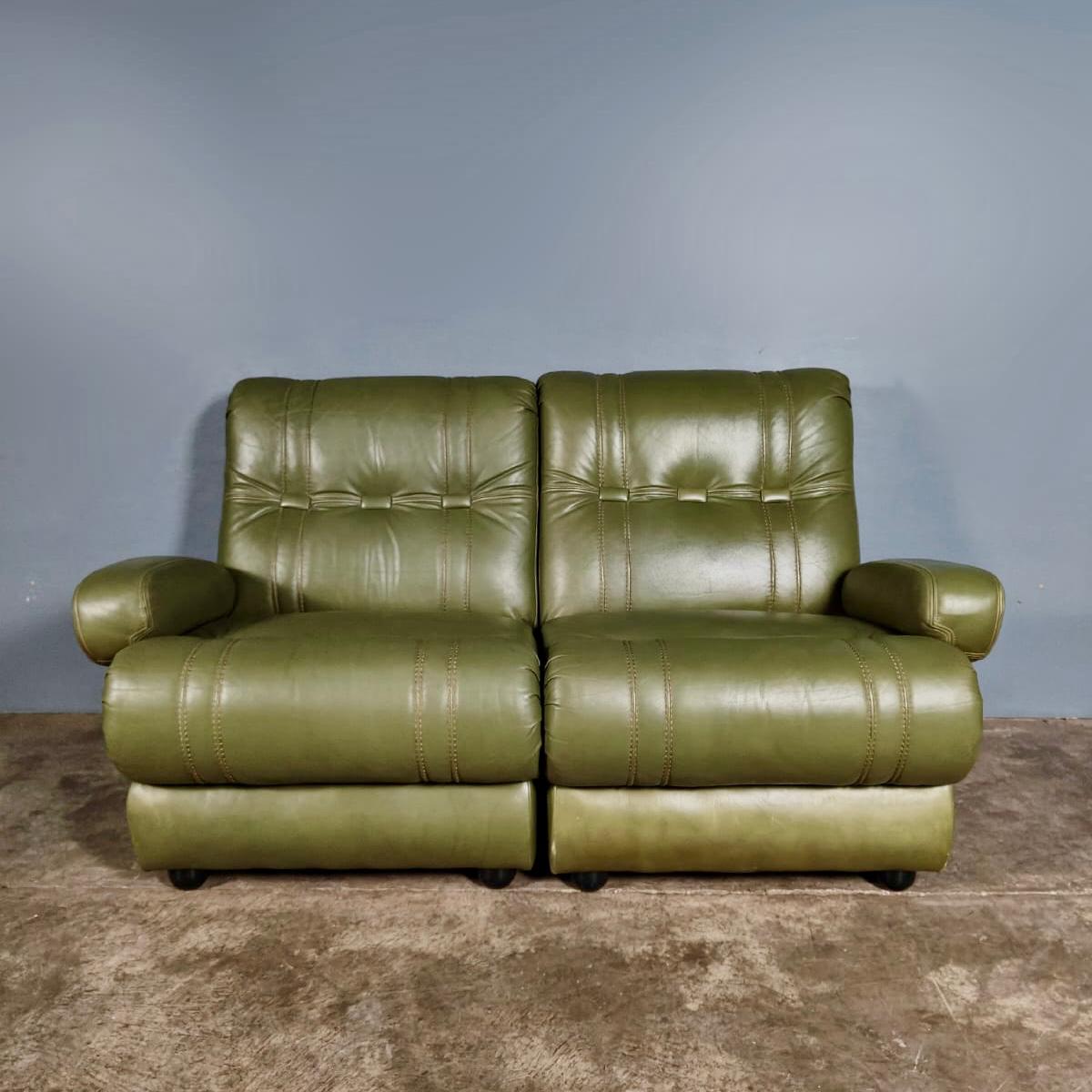 SOLD Mid Century Green Leather Modular Seating Set Vintage Retro MCM