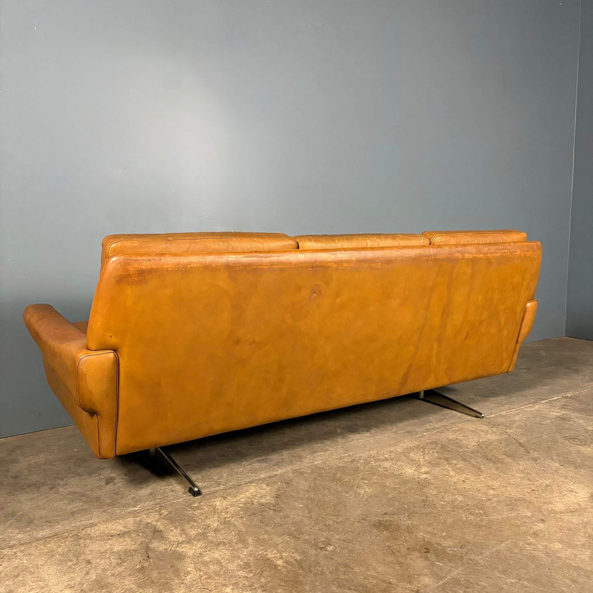 SOLD Mid Century Danish Svend Skipper Three Seater Sofa Cognac Leather Vintage Retro MCM
