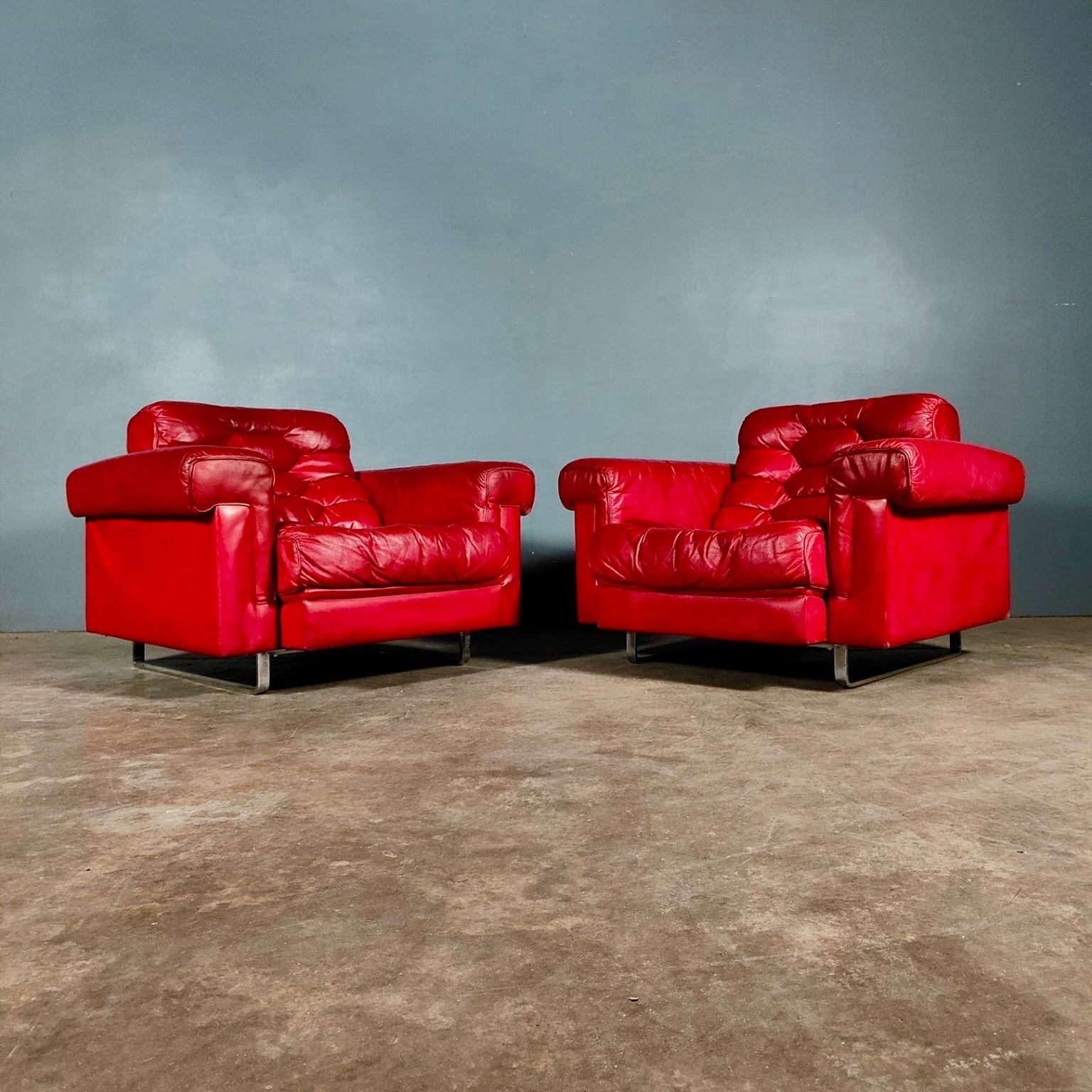 SOLD Pair Of Reclining Armchairs De Sede DS-P Leather By Robert Haussmann Switzerland 1971 Mid Century Vintage Retro MCM