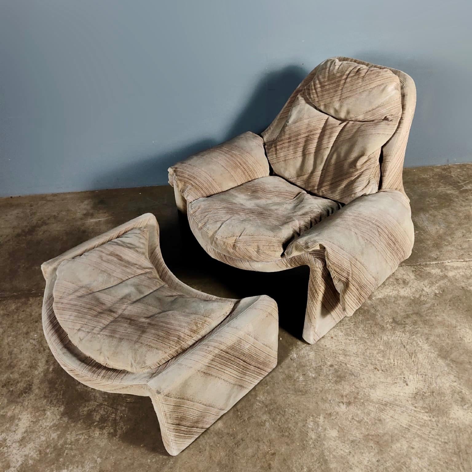 SOLD Mid Century P60 Suede Lounge Chair & Footstool By Vittorio Introini For Saporiti Proposals Vintage Retro MCM