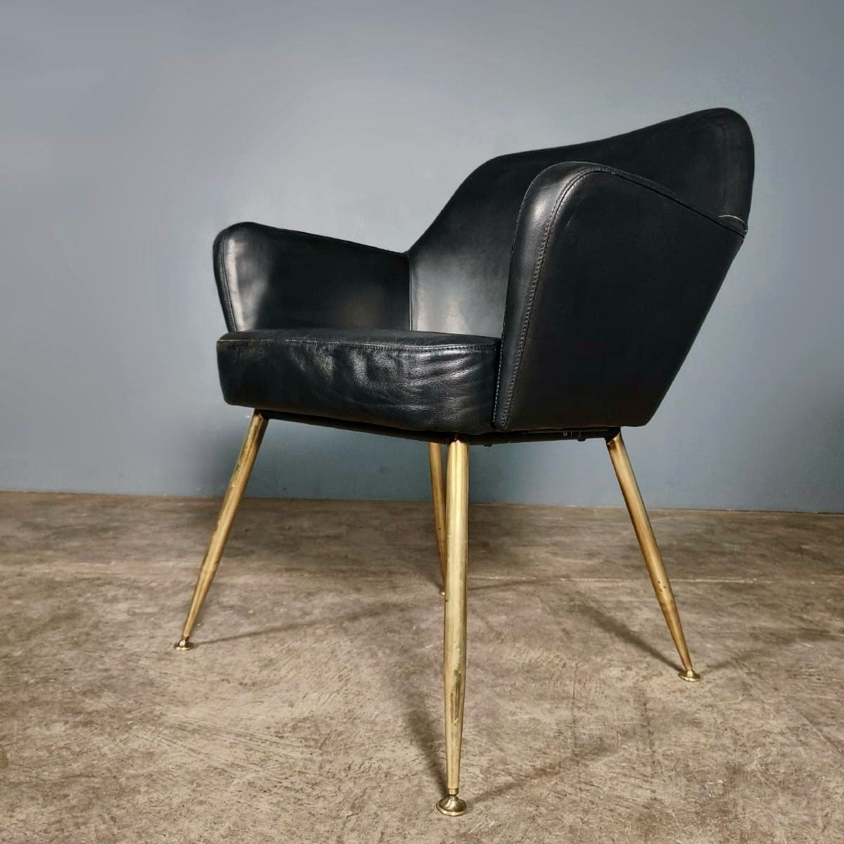 SOLD Black Leather Accent Chair By Gio Ponti Alberto Rosselli Arflex Mid Century Vintage Retro MCM