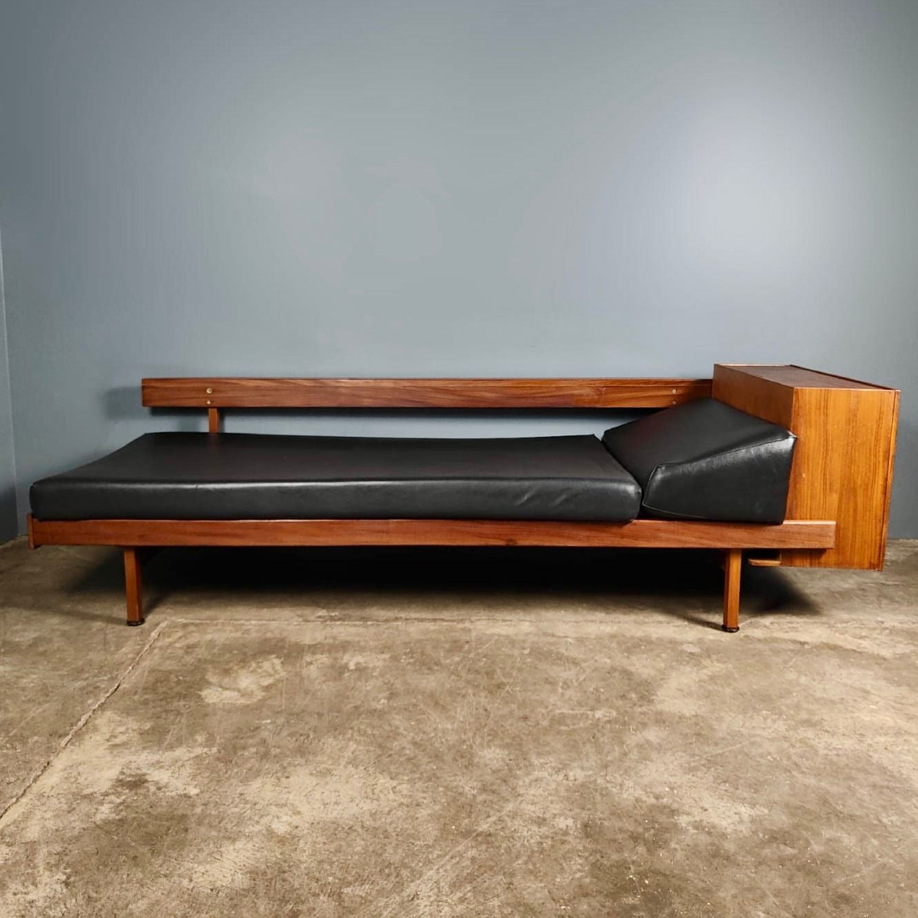SOLD Guy Rogers 1970s Sofa Bed Mid Century Teak Black Vintage Retro MCM