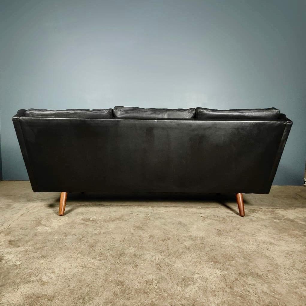 SOLD Mid Century Danish/Norwegian Three Seater Sofa Black Leather Vintage Retro MCM
