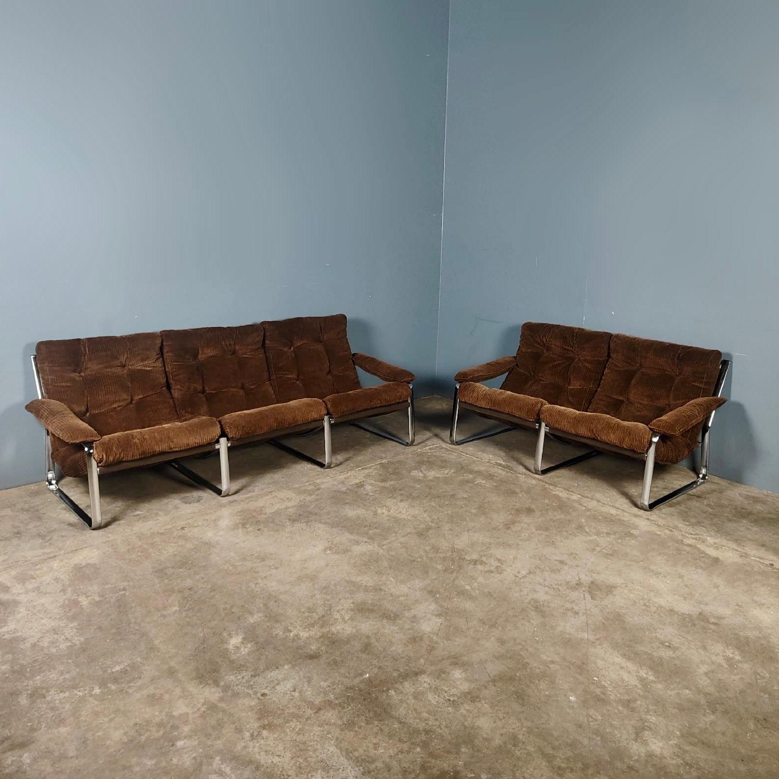 SOLD Mid Century Two Seater Brown Corduroy Sling Sofa By Gillis Lundgren For Ikea Vintage Retro MCM