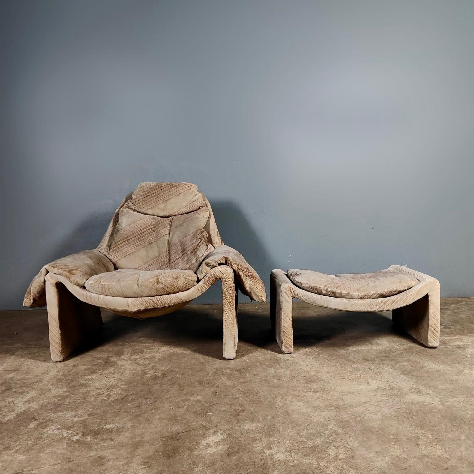 SOLD Mid Century P60 Suede Lounge Chair & Footstool By Vittorio Introini For Saporiti Proposals Vintage Retro MCM