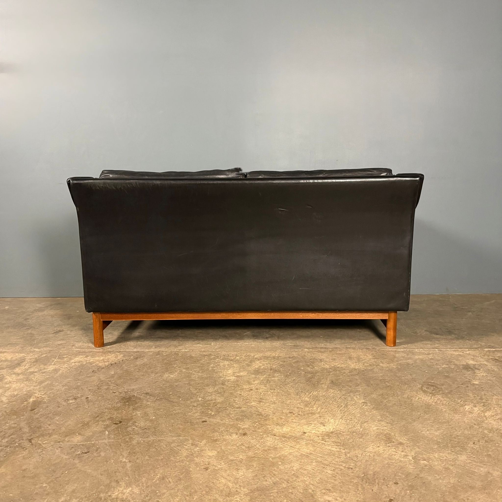 SOLD Mid Century Black Leather Åke Fribyter Swedish Two Seater Sofa Vintage Retro MCM
