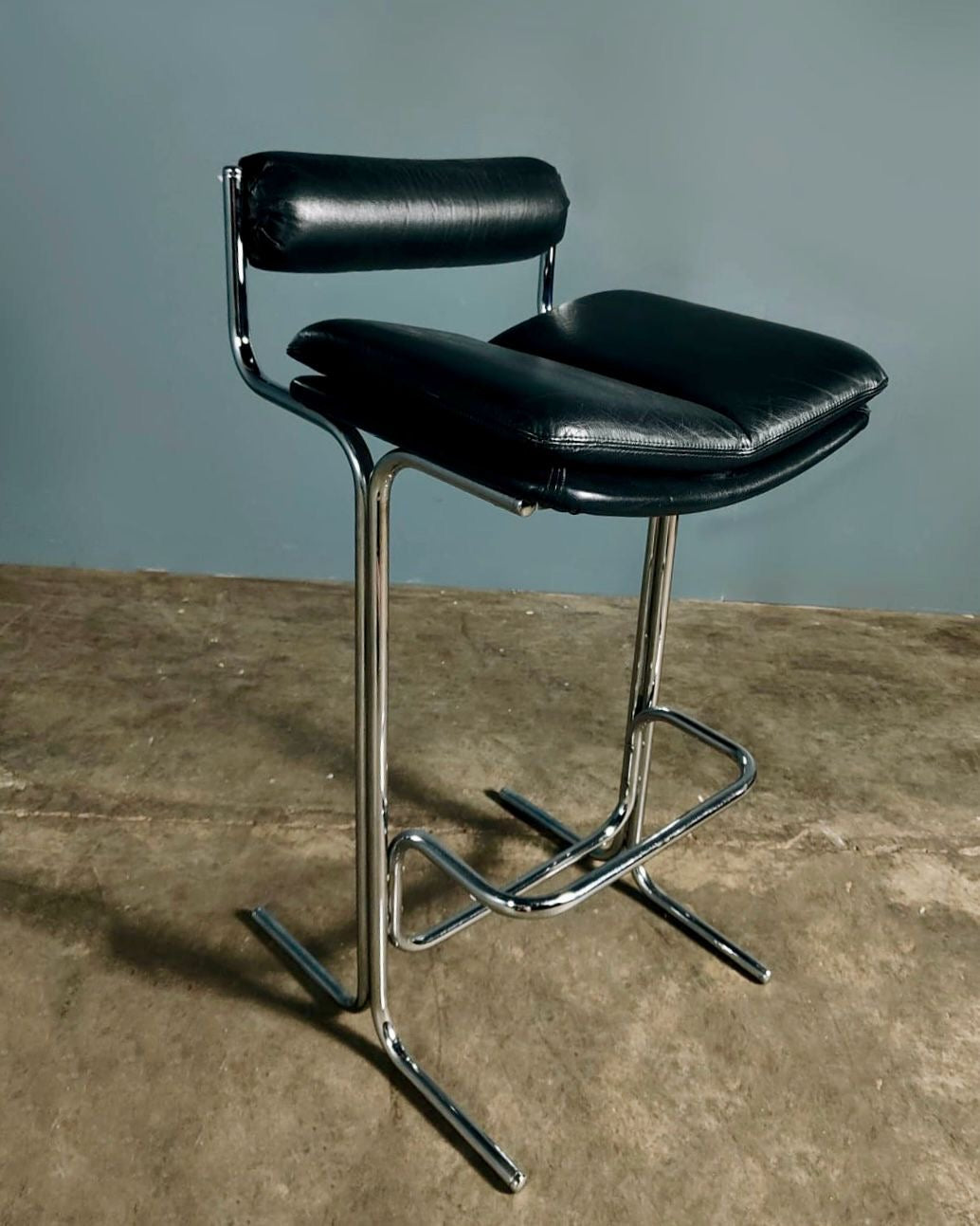 SOLD Mid Century Tim Bates For Pieff Eleganza Bar Stools In Black Leather Vintage Retro MCM