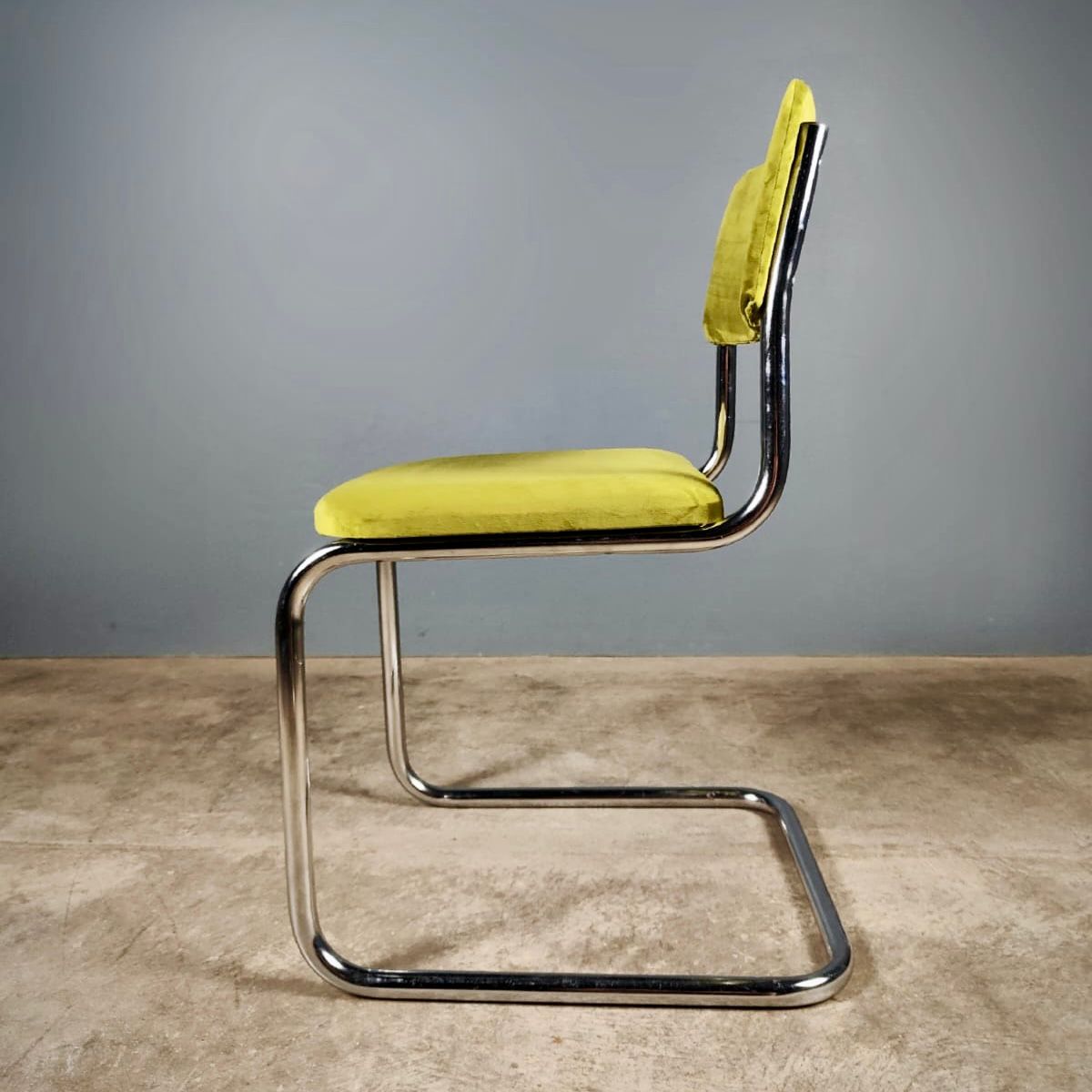 SOLD 6 x Chrome Cantilever Retro Green Velvet Dining Chairs Mid Century Vintage MCM