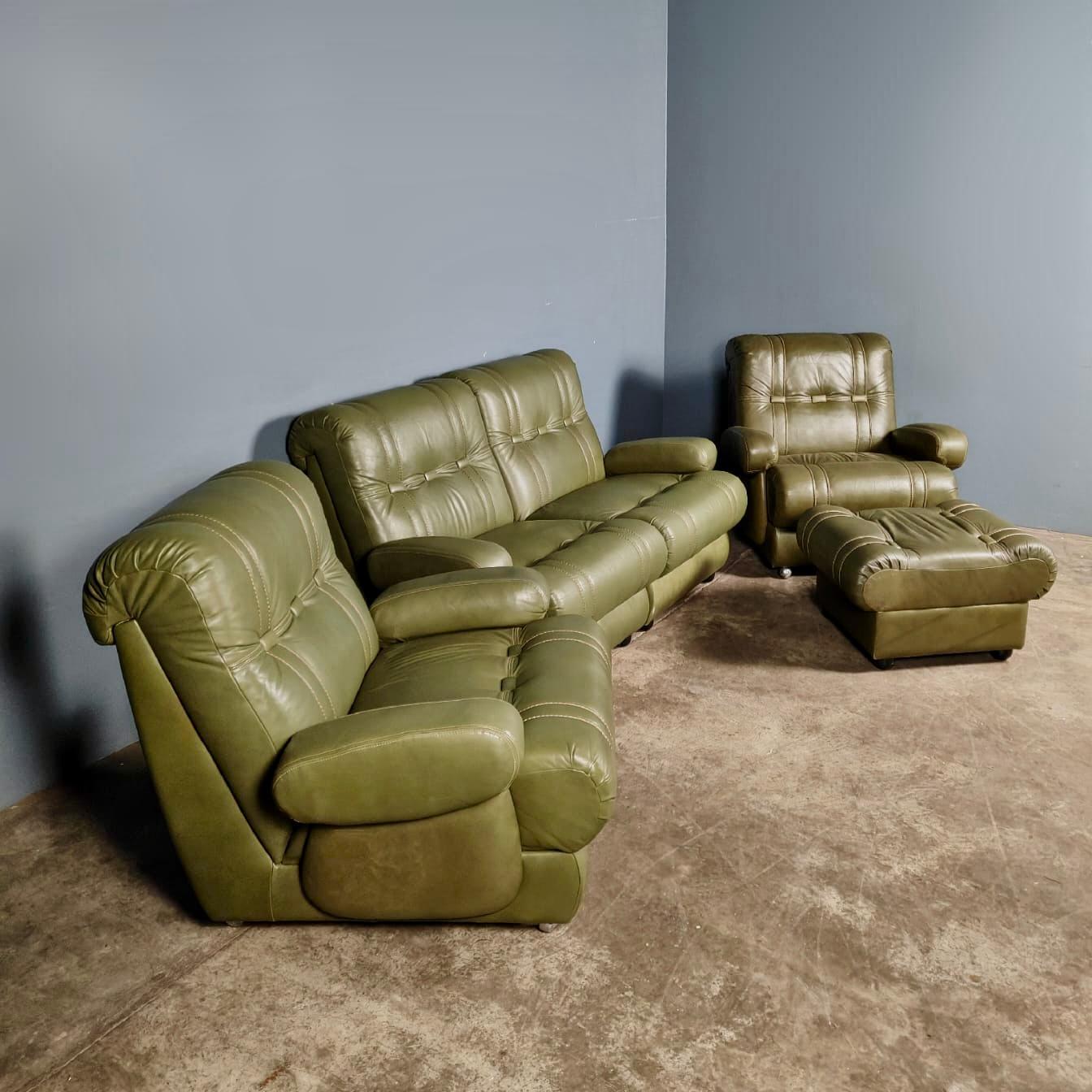 SOLD Mid Century Green Leather Modular Seating Set Vintage Retro MCM